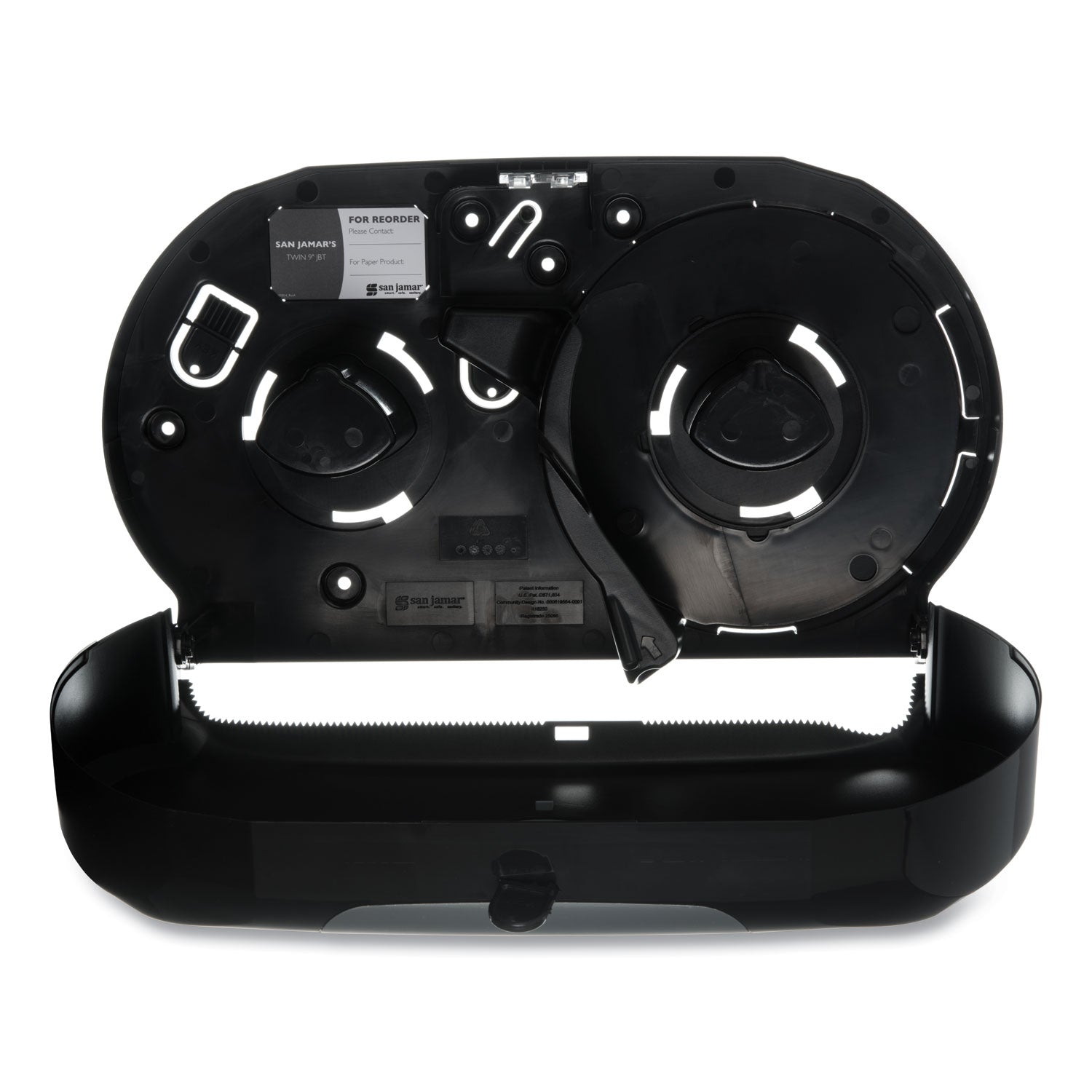 San Jamar® Twin 9" Jumbo Bath Tissue Dispenser, Summit, 20.07 x 5.88 x 11.9, Black/Faux Stainless Steel - Bloom Skins