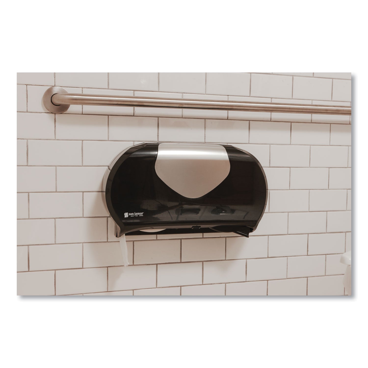 San Jamar® Twin 9" Jumbo Bath Tissue Dispenser, Summit, 20.07 x 5.88 x 11.9, Black/Faux Stainless Steel - Bloom Skins