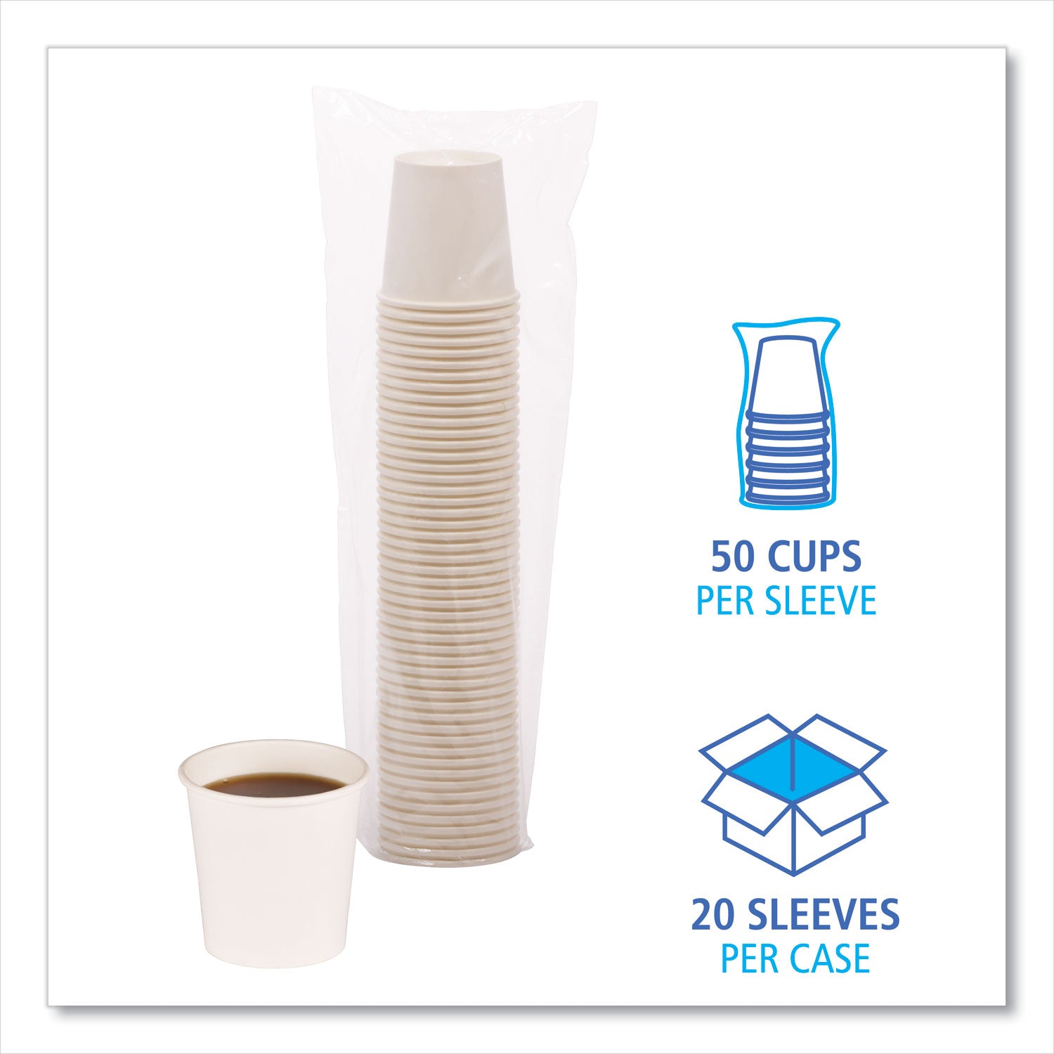 Boardwalk® Paper Hot Cups, 4 oz, White, 50/Sleeve, 20 Sleeves/Carton
