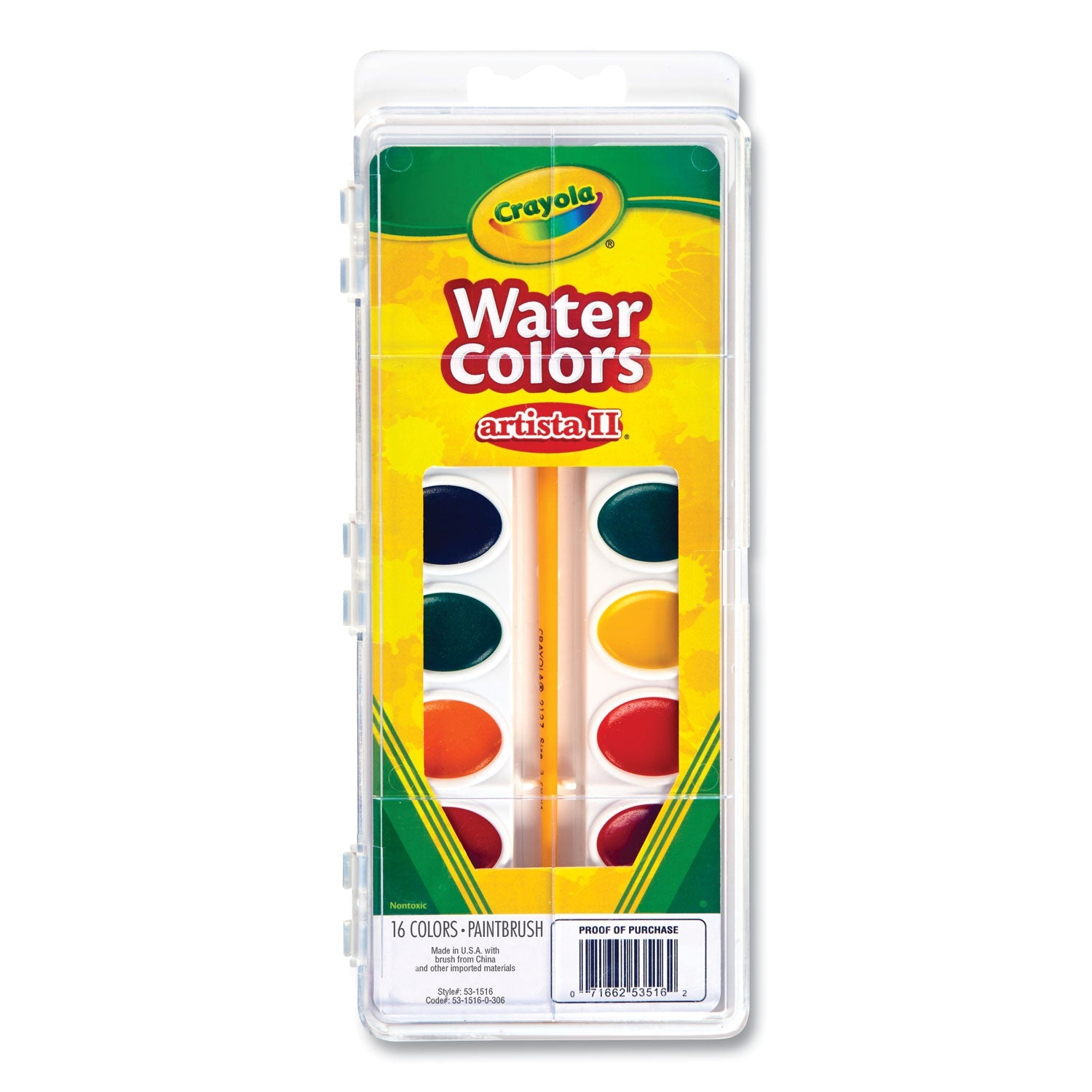 Crayola® Artista Ii Washable Watercolor Set, 16 Assorted Colors, Palette Tray
