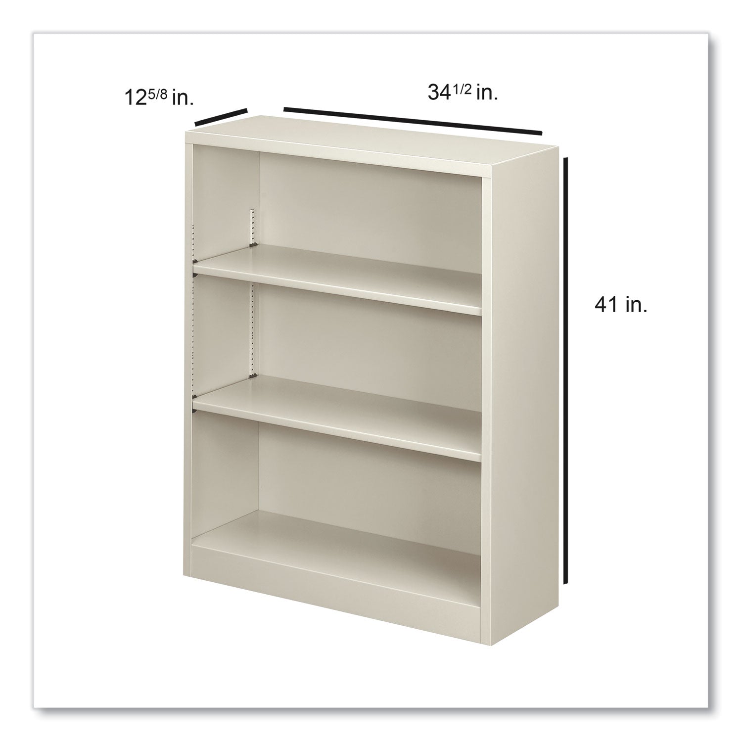 HON® Metal Bookcase, Three-Shelf, 34.5w x 12.63d x 41h, Light Gray