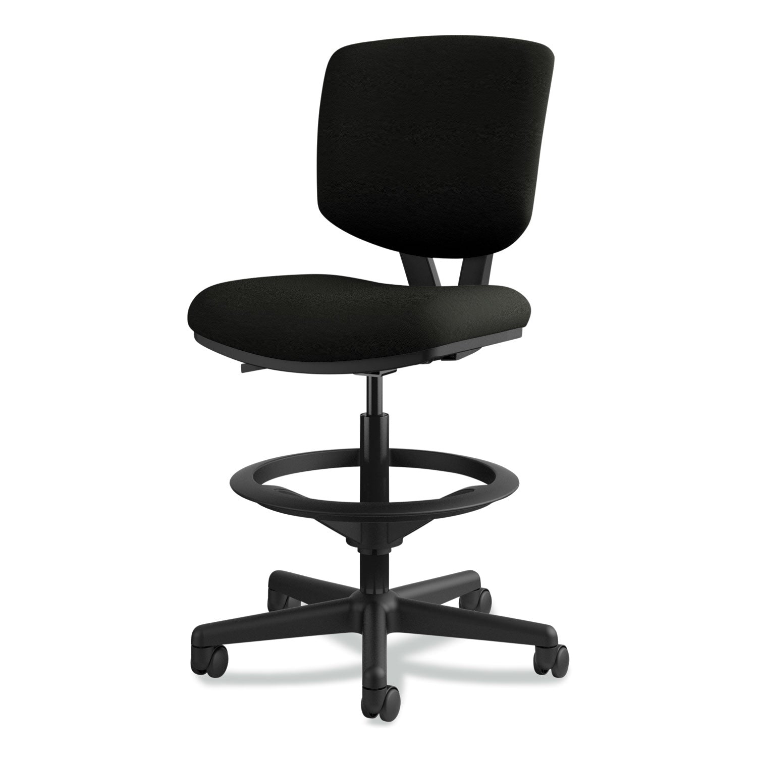 HON® Volt Series Leather Adjustable Task Stool, Supports Up To 275 Lb, 22.88" To 32.38" Seat Height, Black