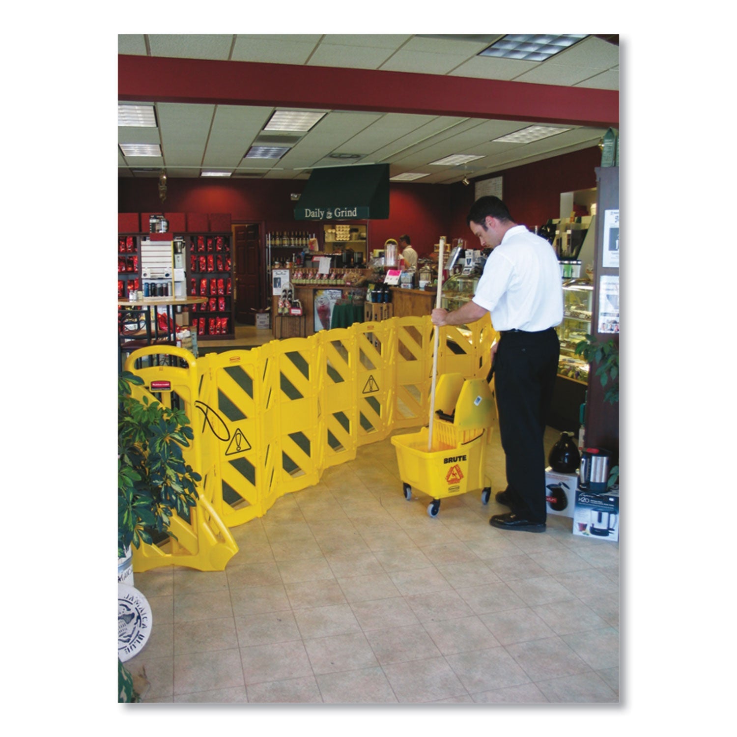Rubbermaid® Commercial Portable Mobile Safety Barrier, Plastic, 13 ft x 40", Yellow