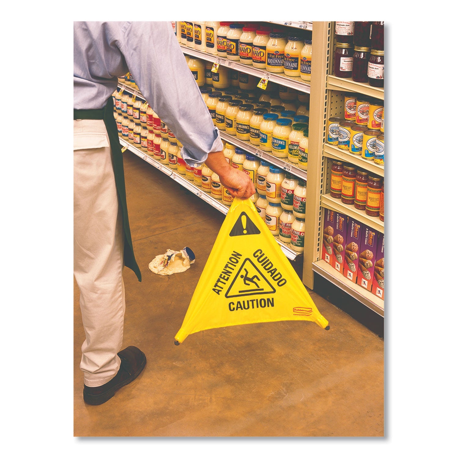 Rubbermaid® Commercial Multilingual Pop-Up Wet Floor Safety Cone, 21 X 21 X 30, Yellow