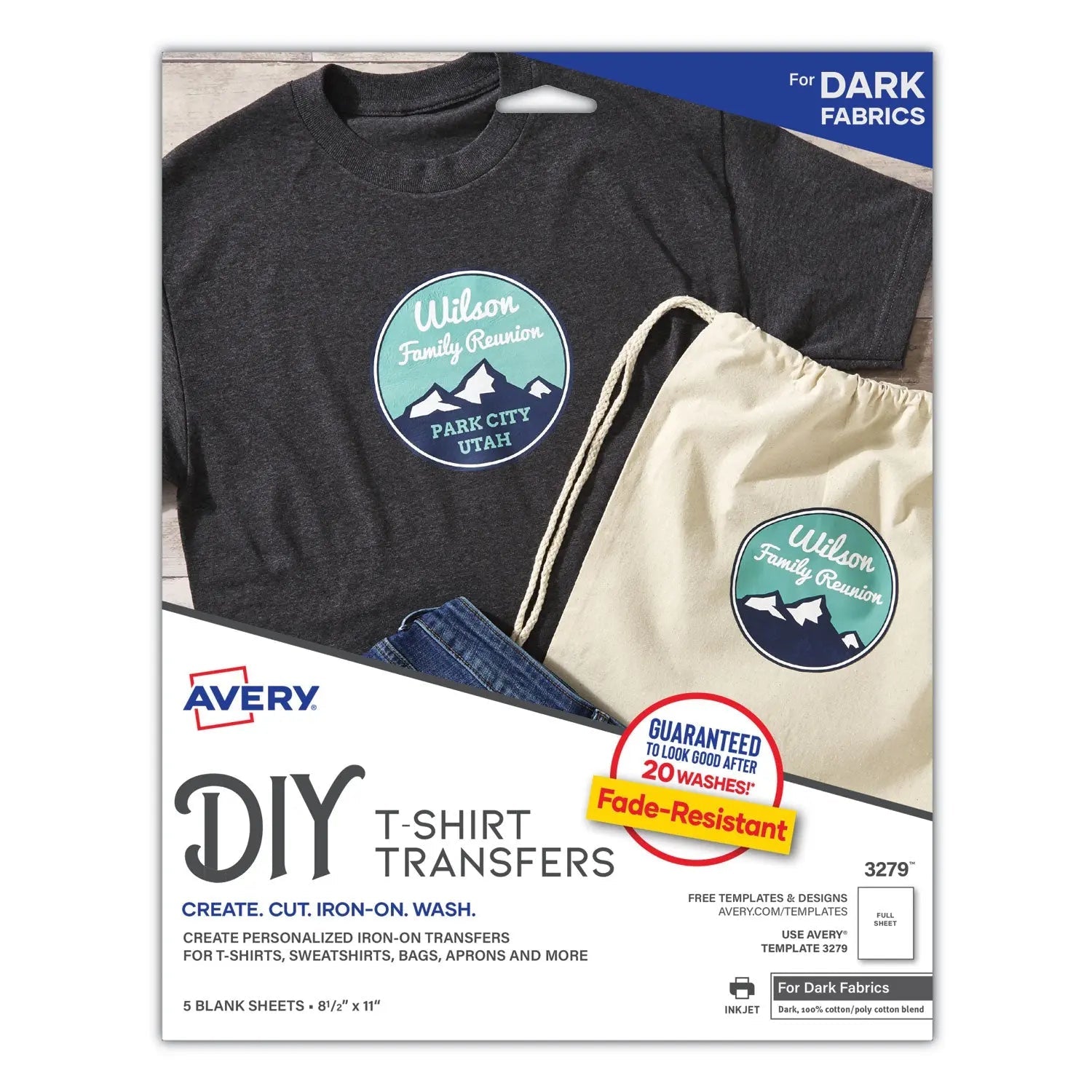 Avery® Fabric Transfers, 8.5 X 11, White, 5/pack