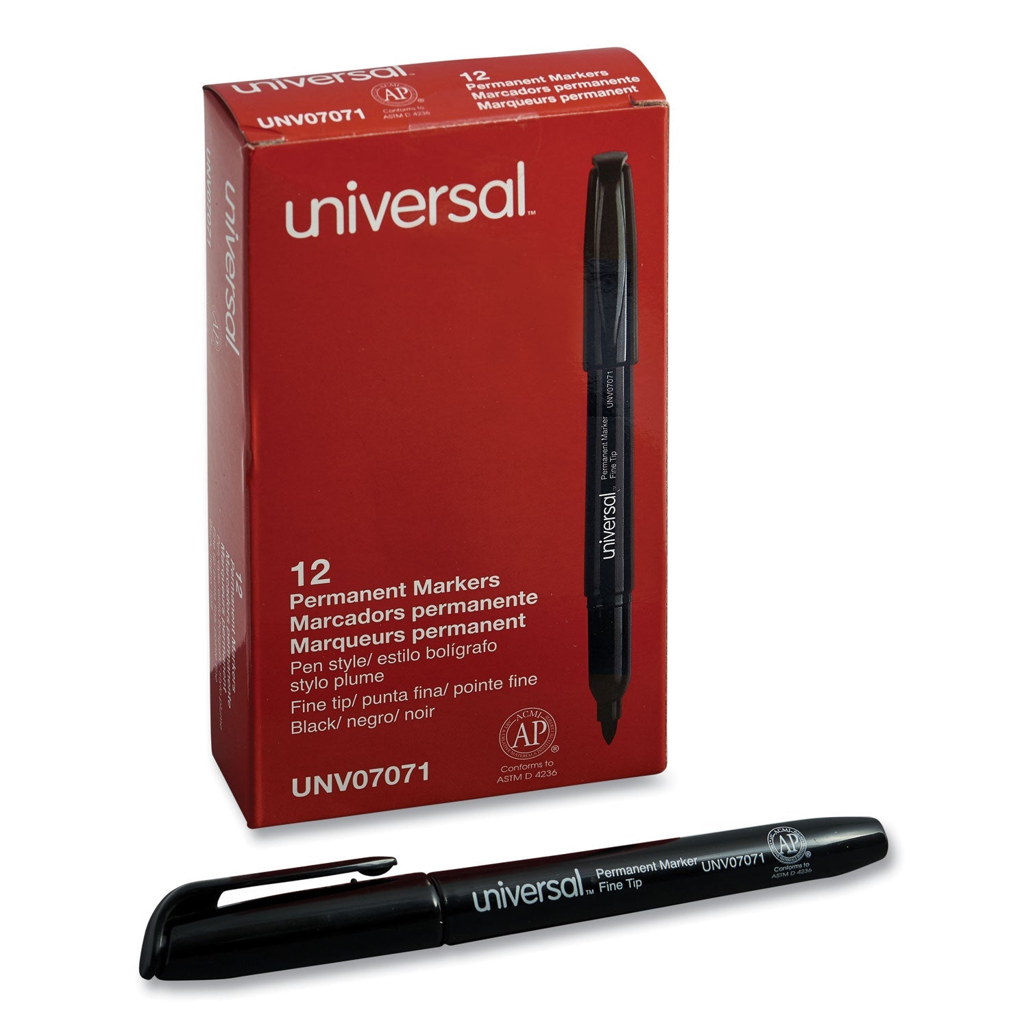 Universal™ Pen-Style Permanent Marker, Fine Bullet Tip, Black, Dozen