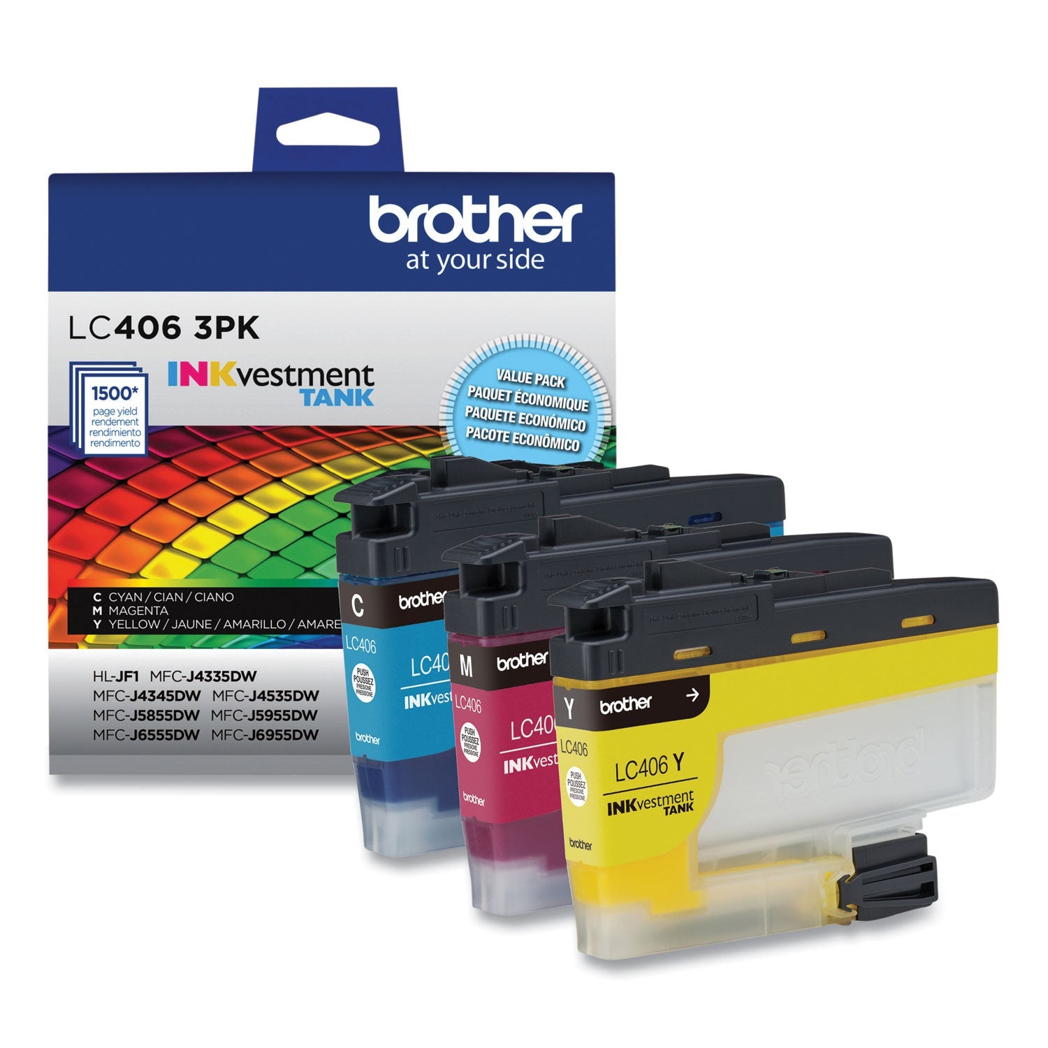 Brother Lc4063pk Inkvestment Ink, 1,500 Page-Yield, Cyan/magenta/yellow, 3 Pack