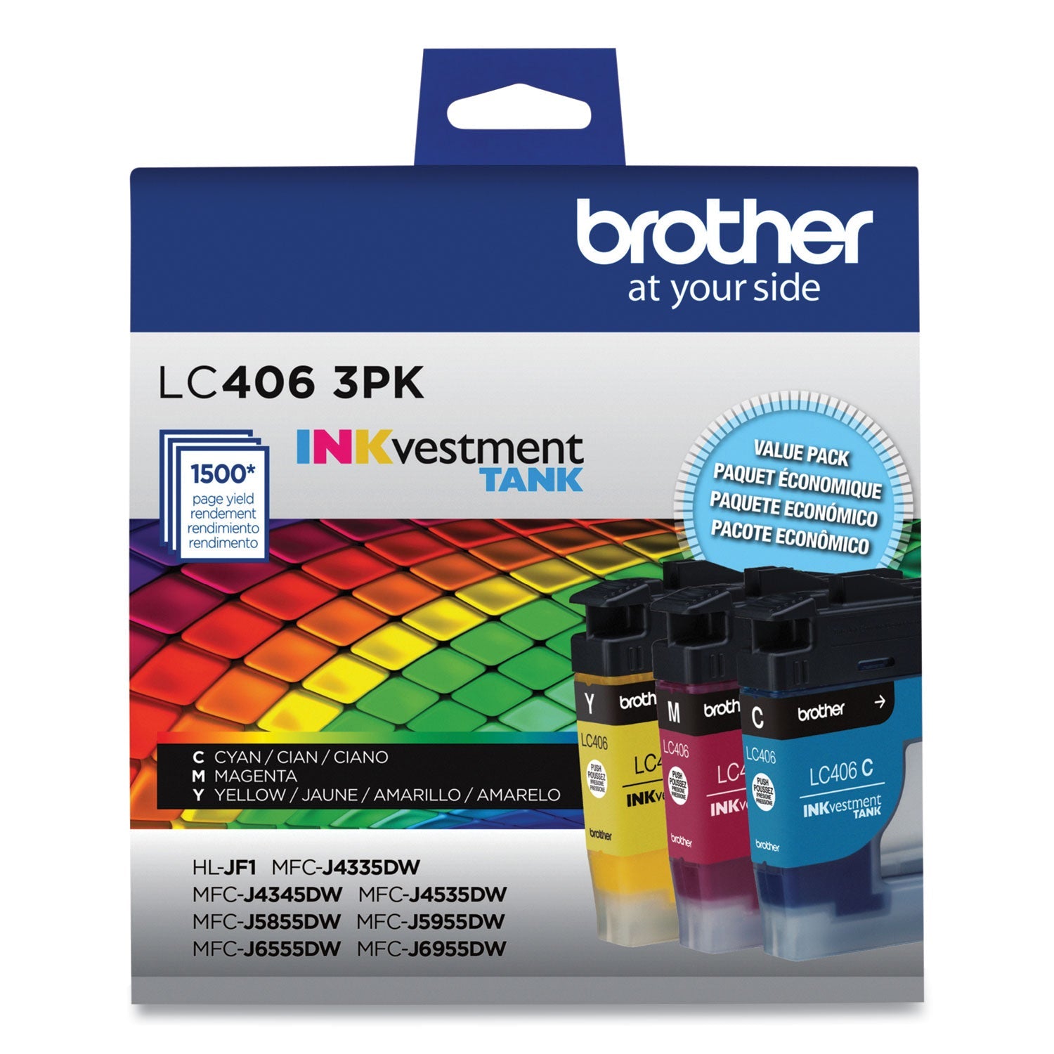 Brother Lc4063pk Inkvestment Ink, 1,500 Page-Yield, Cyan/magenta/yellow, 3 Pack