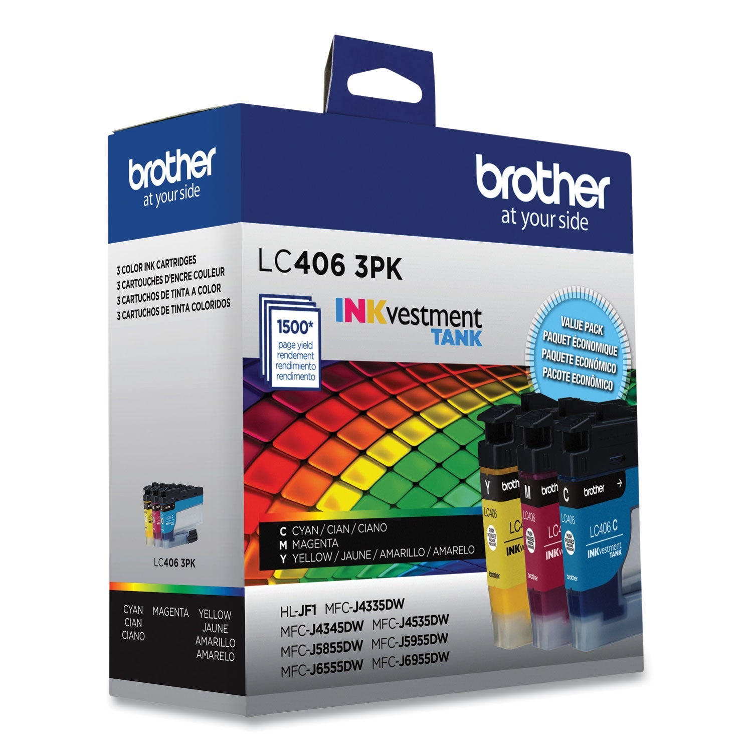 Brother Lc4063pk Inkvestment Ink, 1,500 Page-Yield, Cyan/magenta/yellow, 3 Pack