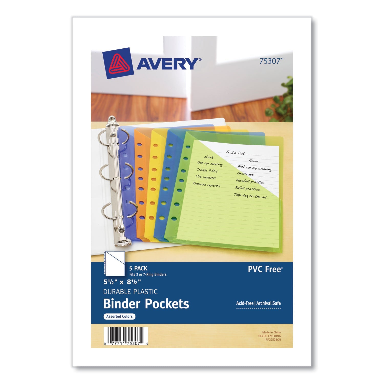 Small Binder Pockets | Assorted Colors | 5/Pack