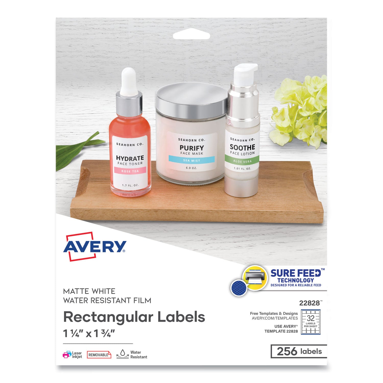 Avery® Removable Durable White Rectangle Labels w/ Sure Feed, 1.25 x 1.75, 256/PK