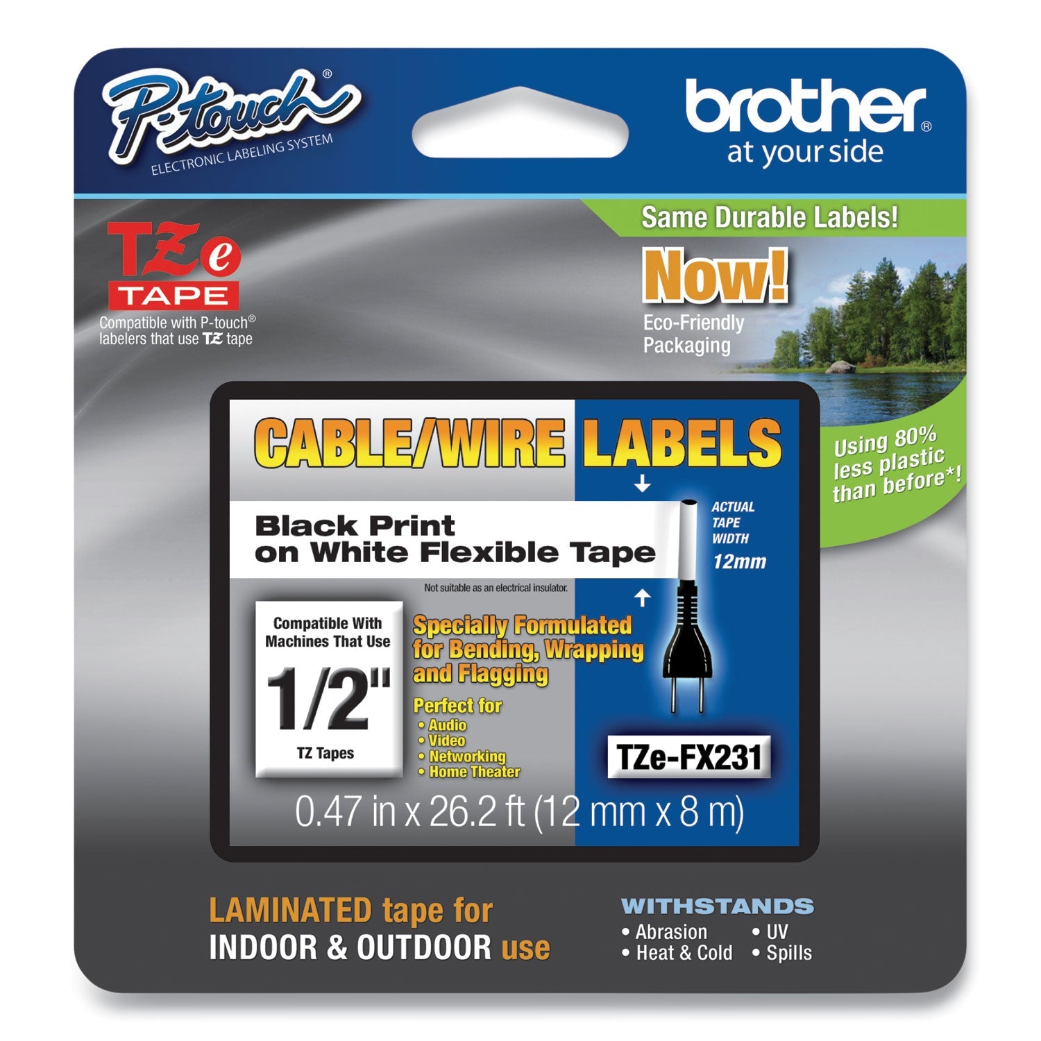 P-Touch Flexible Id Tape | Black On White
