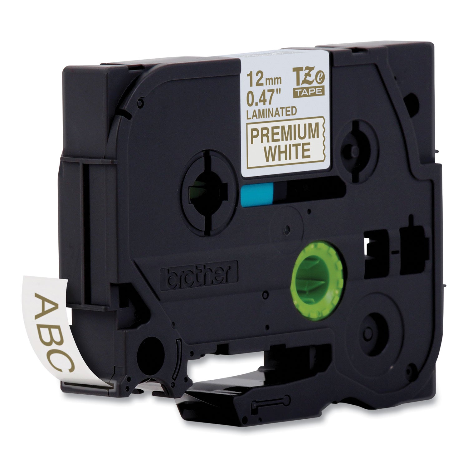 Brother TZe Premium Laminated Tape, 0.47" x 26.2 ft, Gold on White - Bloom Skins