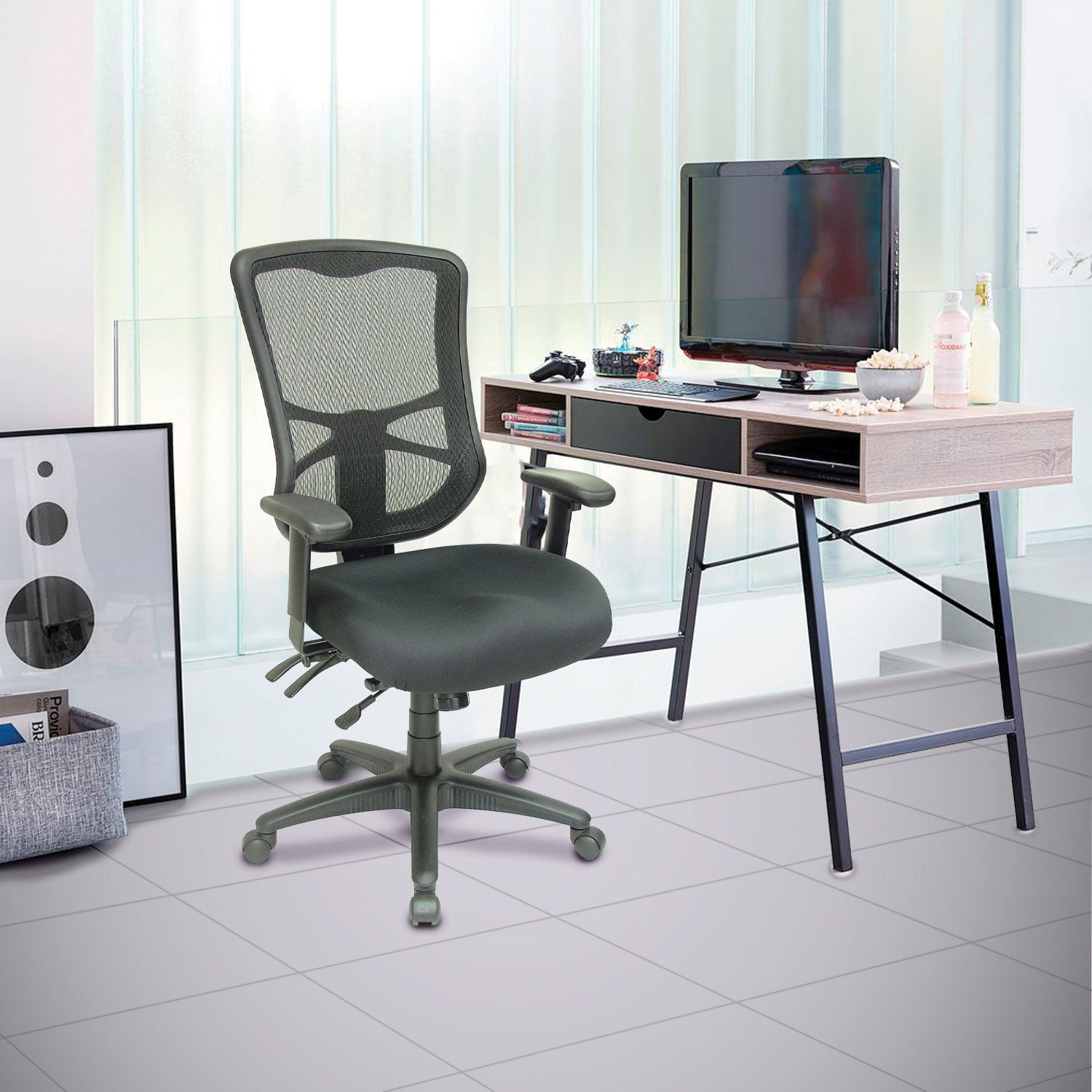 Alera® Alera Elusion Series Mesh High-Back Multifunction Chair, Supports Up To 275 Lb, 17.2" To 20.6" Seat Height, Black