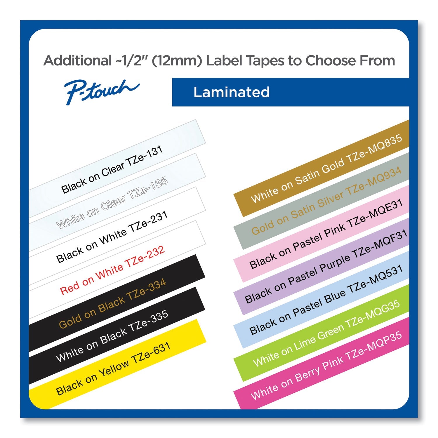 Brother P-Touch® Tze Laminated Removable Label Tapes, 0.47" X 26.2 Ft, White On Blue - Bloom Skins