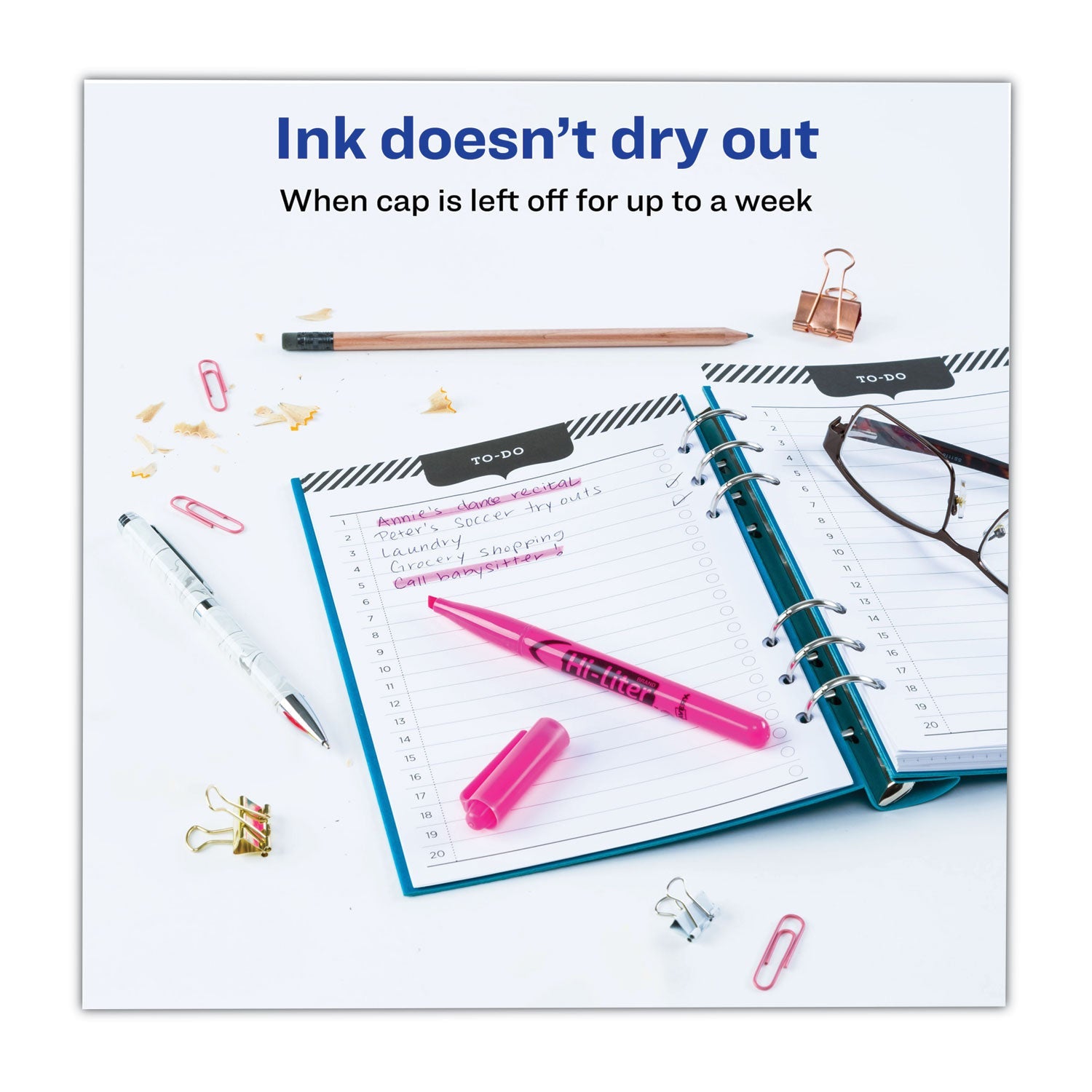 Avery® Hi-Liter Pen-Style Highlighters, Fluorescent Pink Ink, Chisel Tip, Pink/black Barrel, Dozen