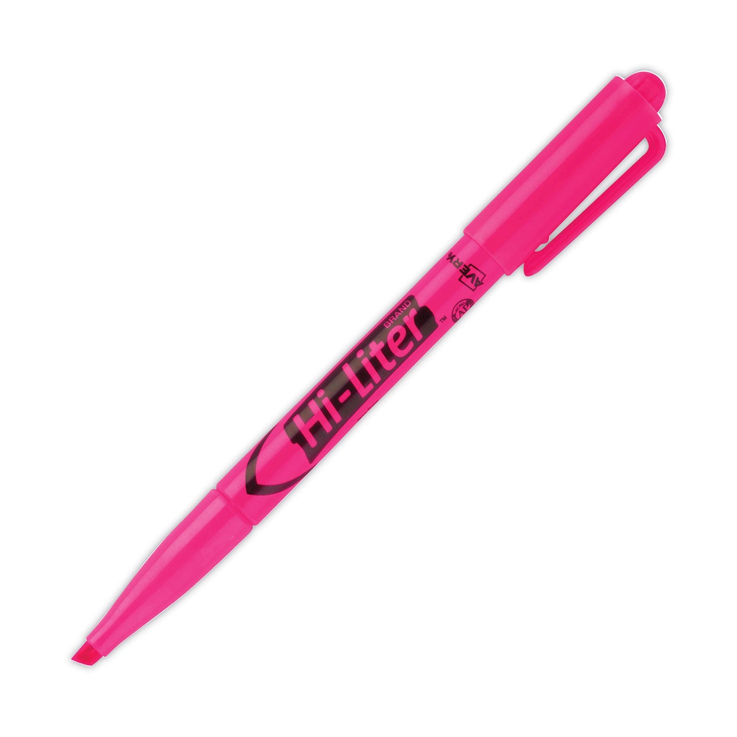 Avery® Hi-Liter Pen-Style Highlighters, Fluorescent Pink Ink, Chisel Tip, Pink/black Barrel, Dozen