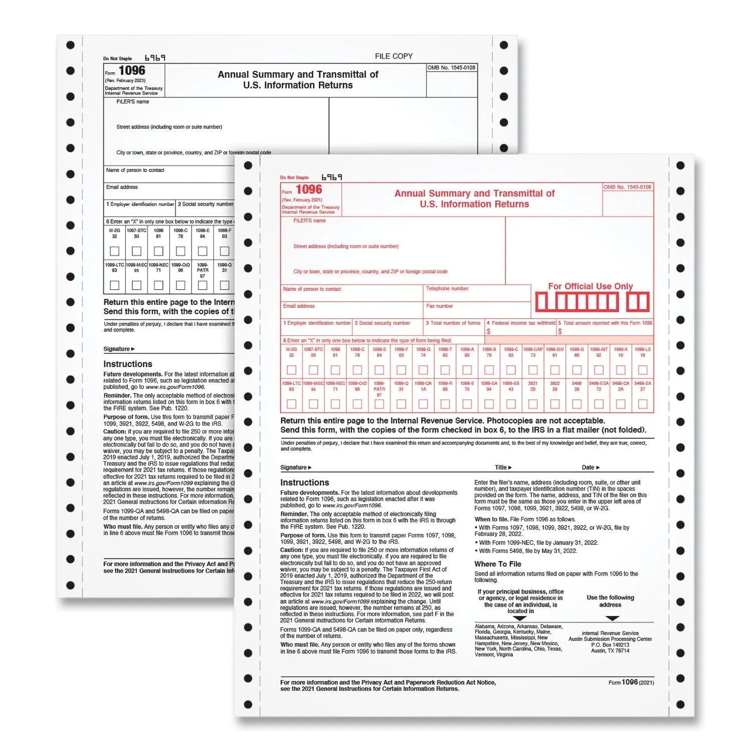 Adams® 2-Part 1096 Continuous Feed Tax Forms, Fiscal Year: 2024, Two-Part Carbonless, 8 x 11, 10 Forms Total - Bloom Skins