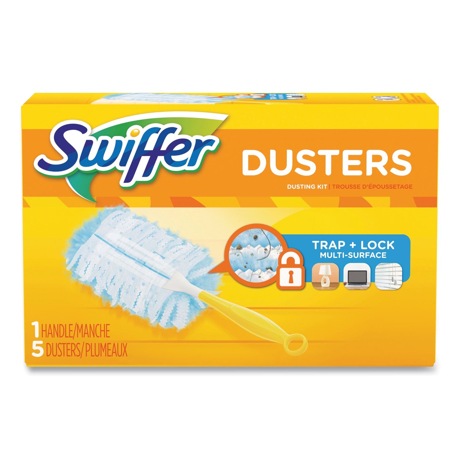 Swiffer® Dusters Starter Kit, Dust Lock Fiber, 6" Handle, Blue/yellow, 6/carton