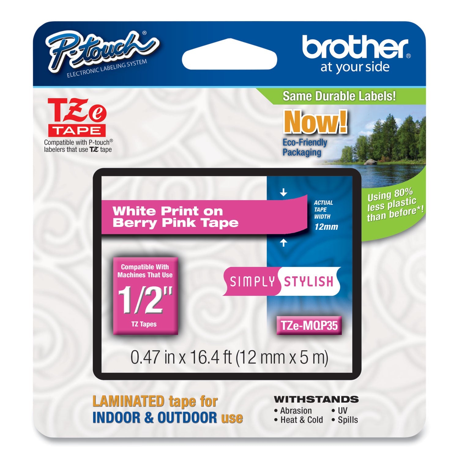 Laminated Labeling Tape | 0.47" White/Berry Pink