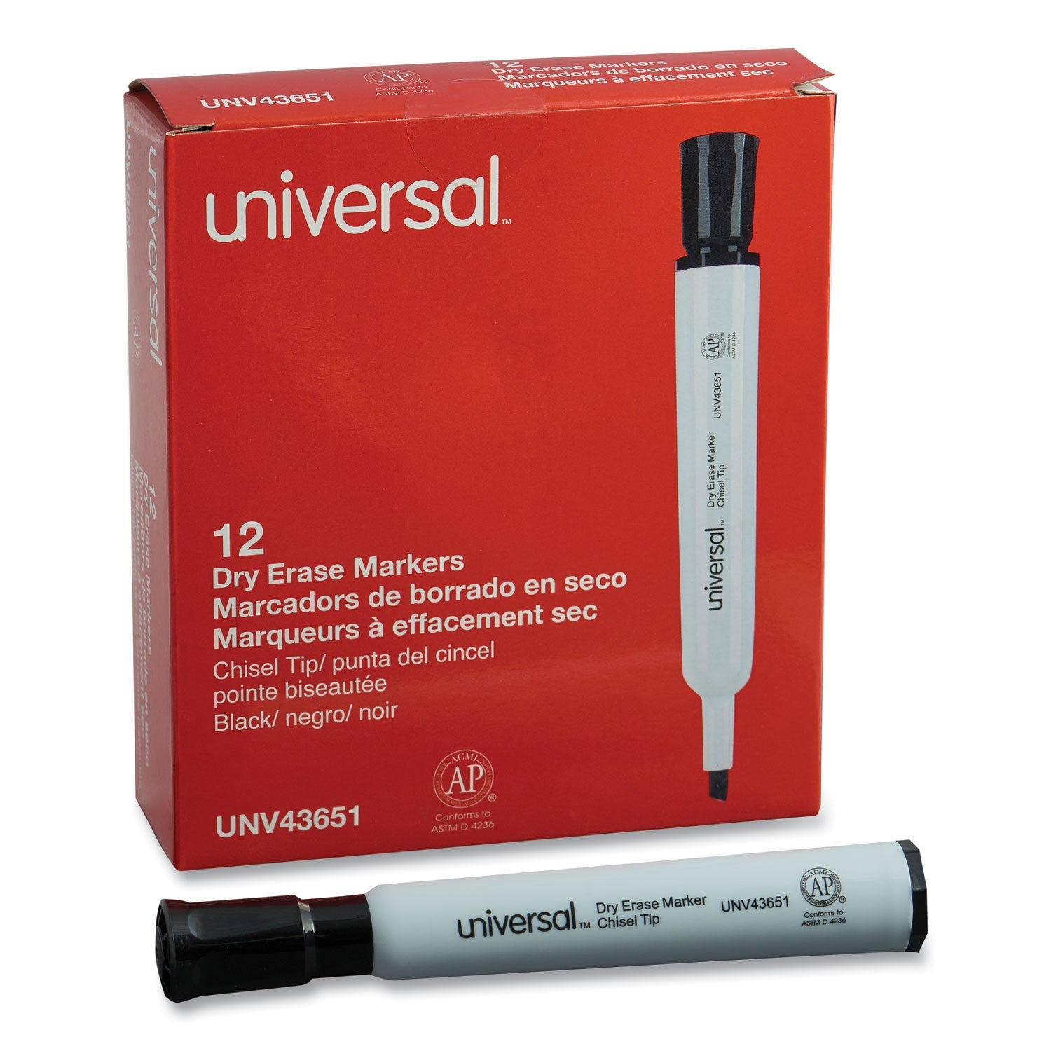Dry Erase Marker | Chisel, Black, Dozen, Universal™