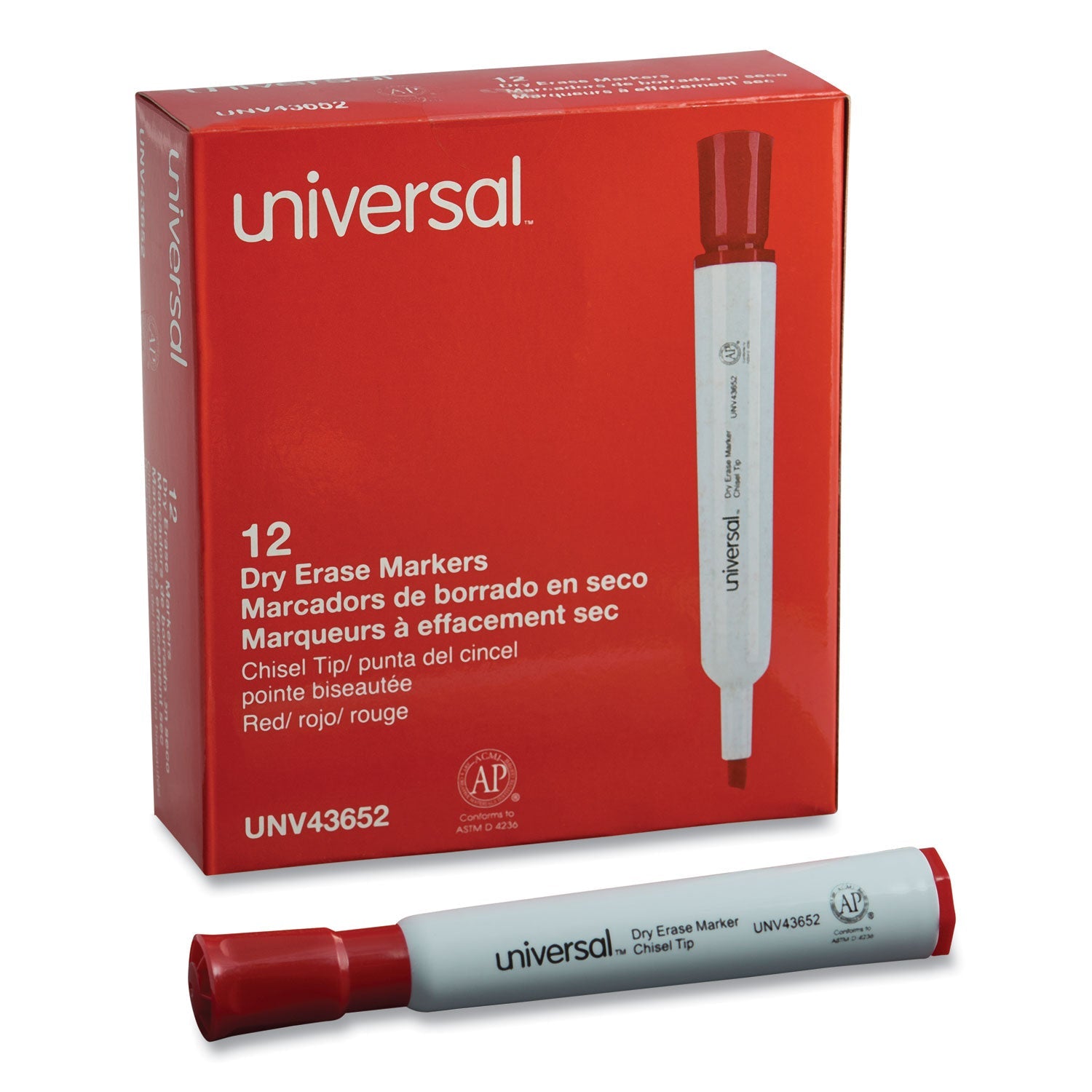 Dry Erase Marker | Chisel, Red, Dozen, Universal™