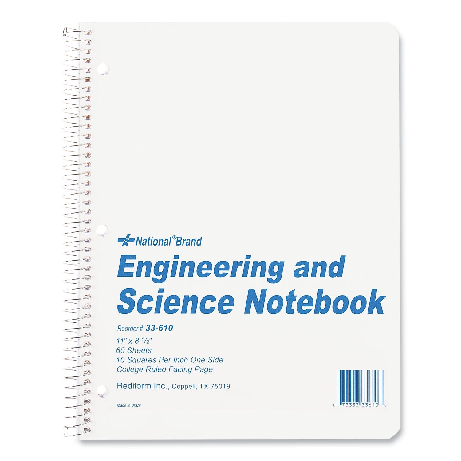 National® Engineering and Science Notebook, Quadrille Rule (10 sq/in), White Cover, (60) 11 x 8.5 Sheets