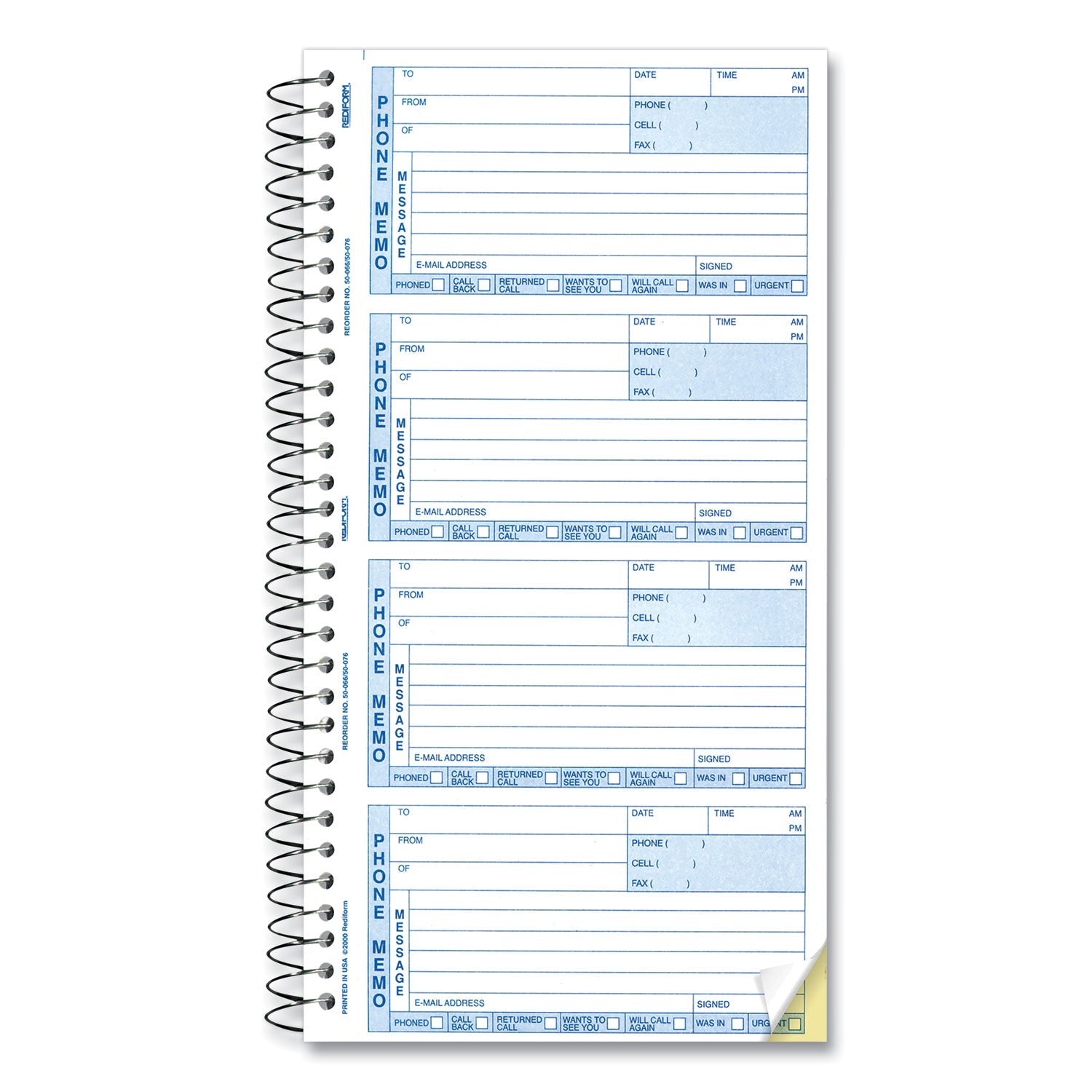 Rediform® Telephone Message Book, Two-Part Carbonless, 5 x 2.75, 4 Forms/Sheet, 400 Forms Total