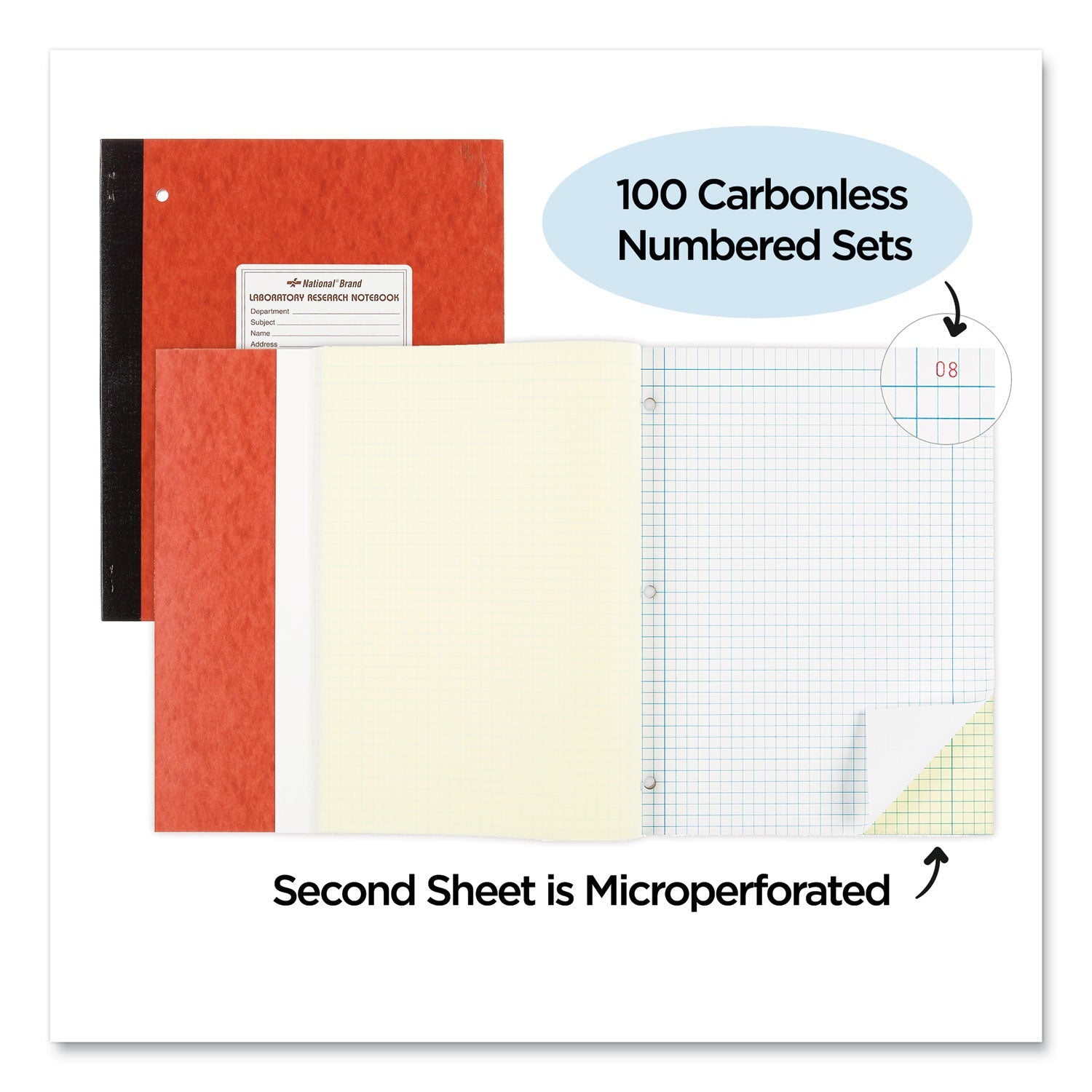 National® Duplicate Laboratory Notebooks, Stitched Binding, Quadrille Rule (4 sq/in), Brown Cover, (200) 11 x 9.25 Sheets