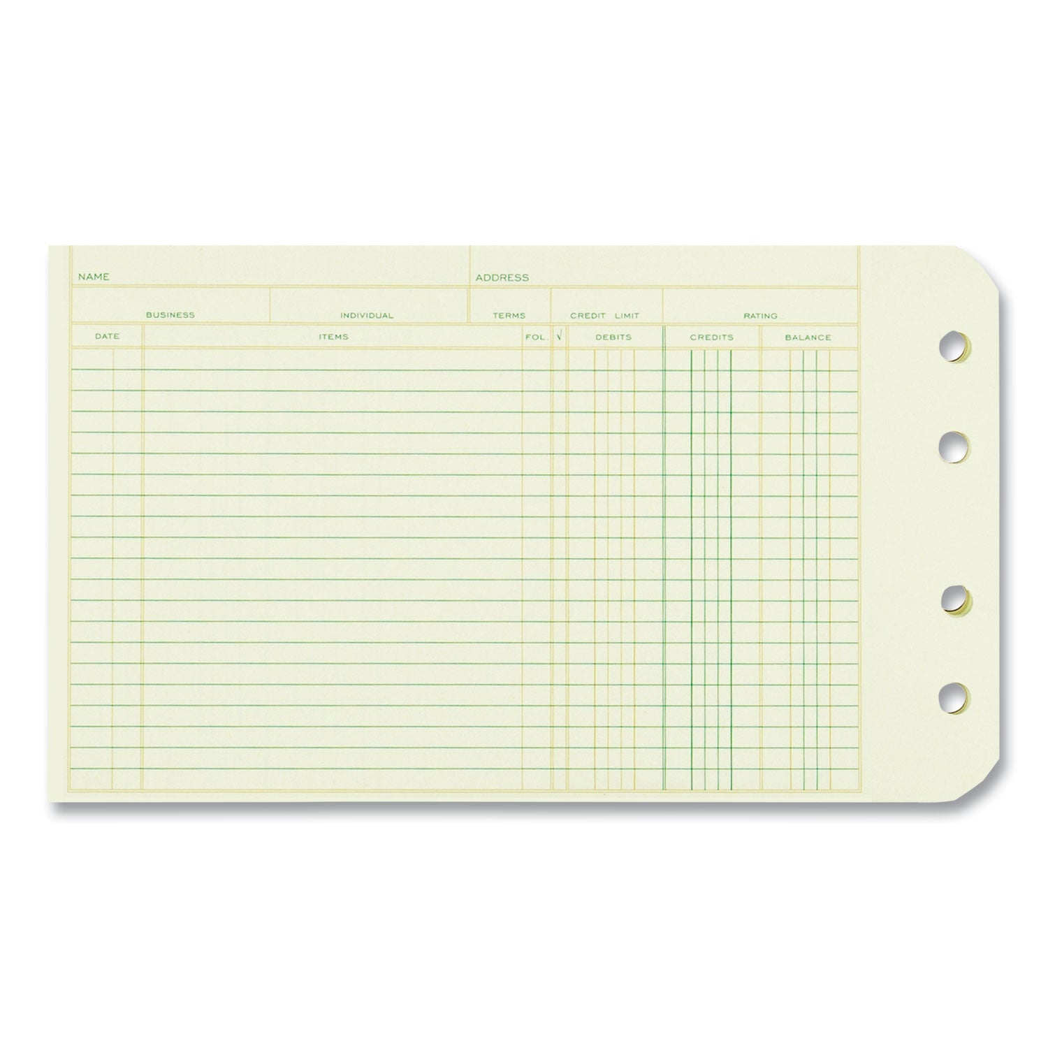 National® Four-Ring Binder Refill Sheets, 5 X 8.5, Green, 100/pack