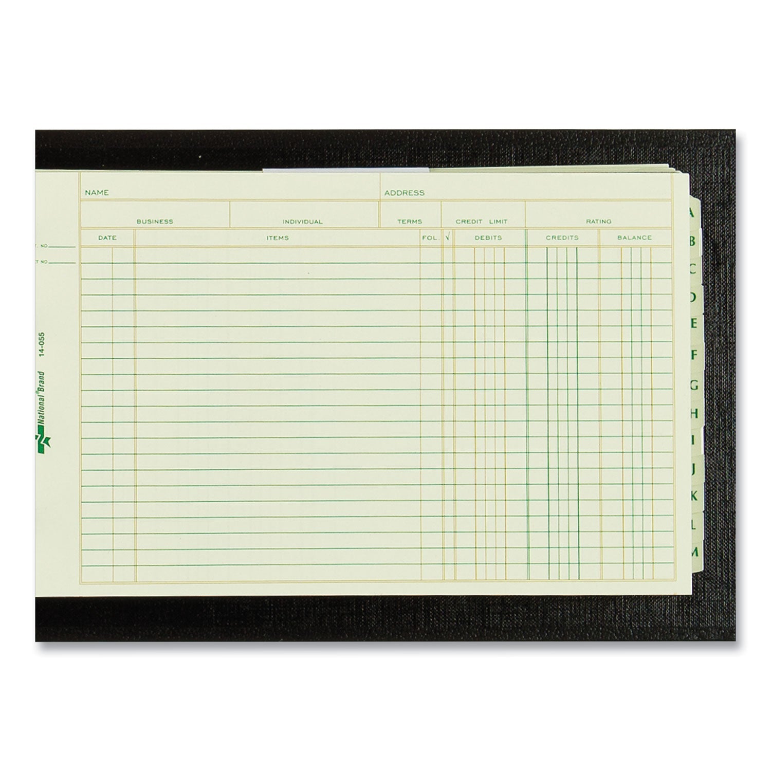 National® Four-Ring Ledger Binder Kit With A-Z Index, Black Cover, 8.5 X 5 Debit-Credit-Balance Sheets, 100 Sheets/book