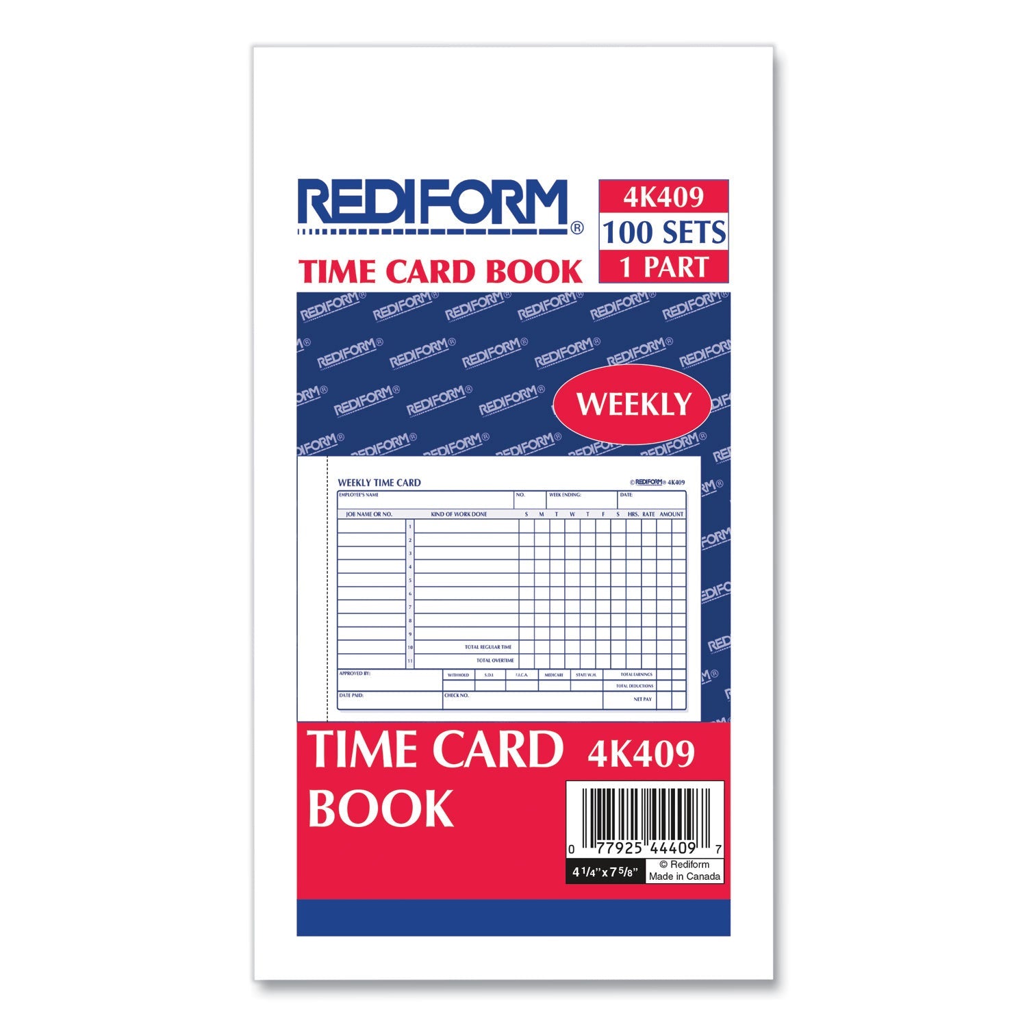 Rediform® Weekly Employee Time Cards, One Side, 4.25 X 7, 100/pad