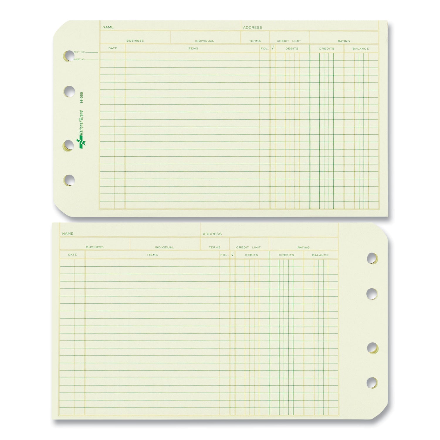 National® Four-Ring Binder Refill Sheets, 5 X 8.5, Green, 100/pack