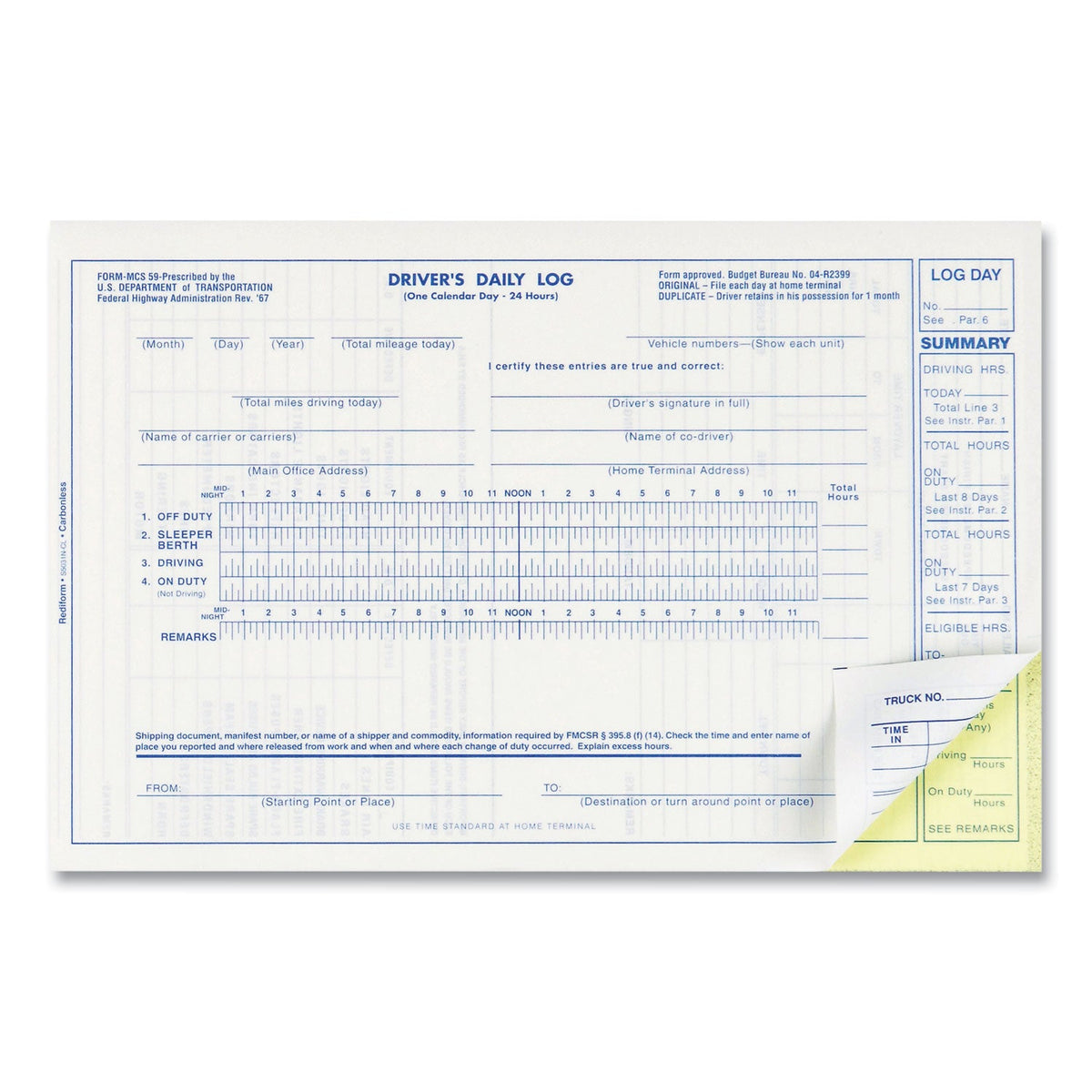Rediform® Driver's Daily Log Book, Two-Part Carbonless, 8.75 x 5.38, 31 Forms Total