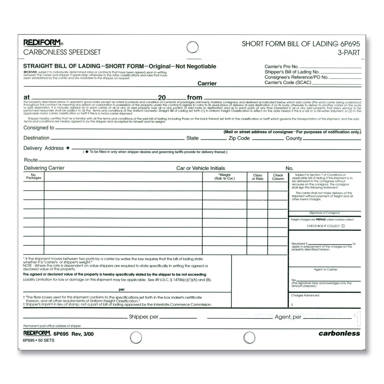 Rediform Speediset Bill of Lading | Short Form