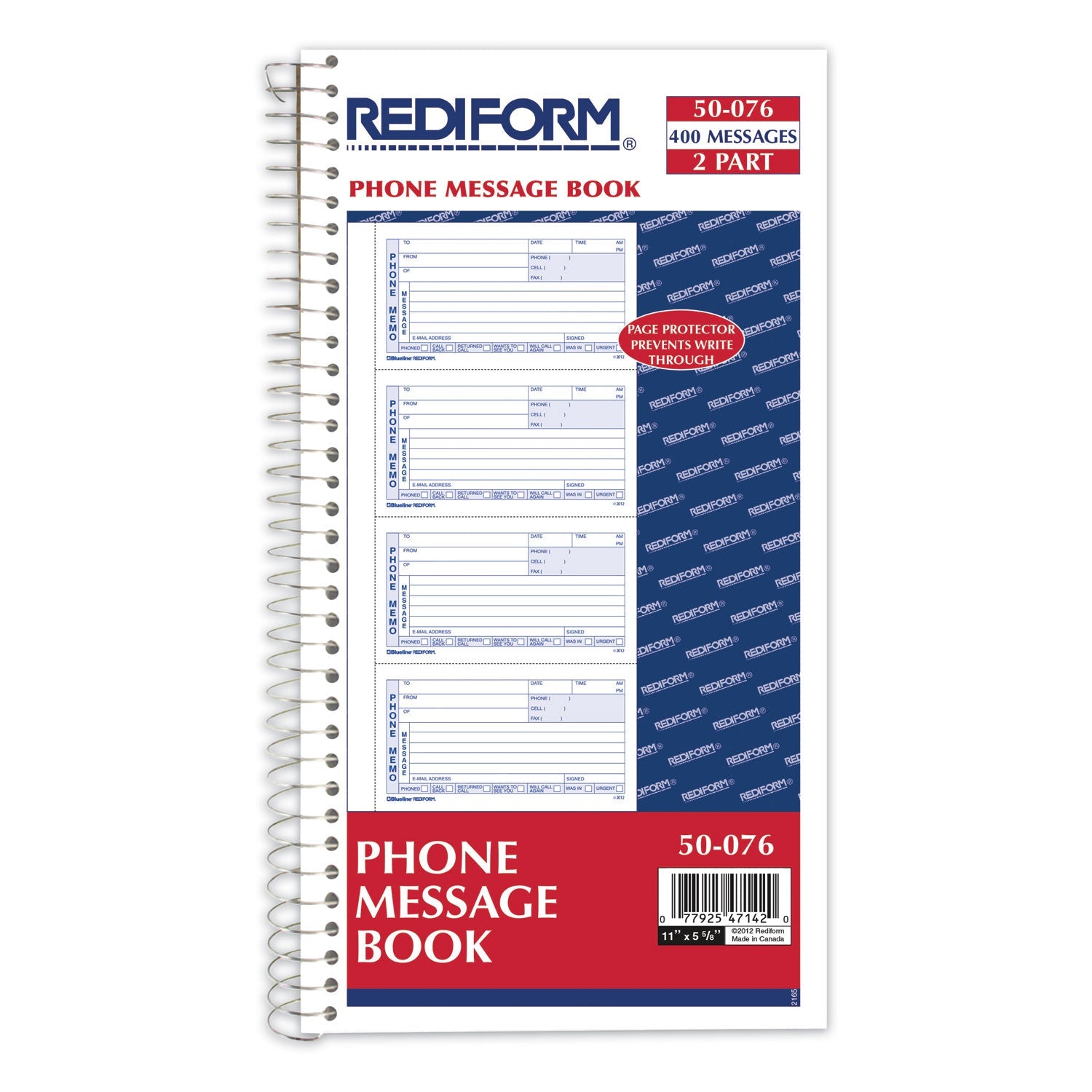 Rediform® Telephone Message Book, Two-Part Carbonless, 5 x 2.75, 4 Forms/Sheet, 400 Forms Total