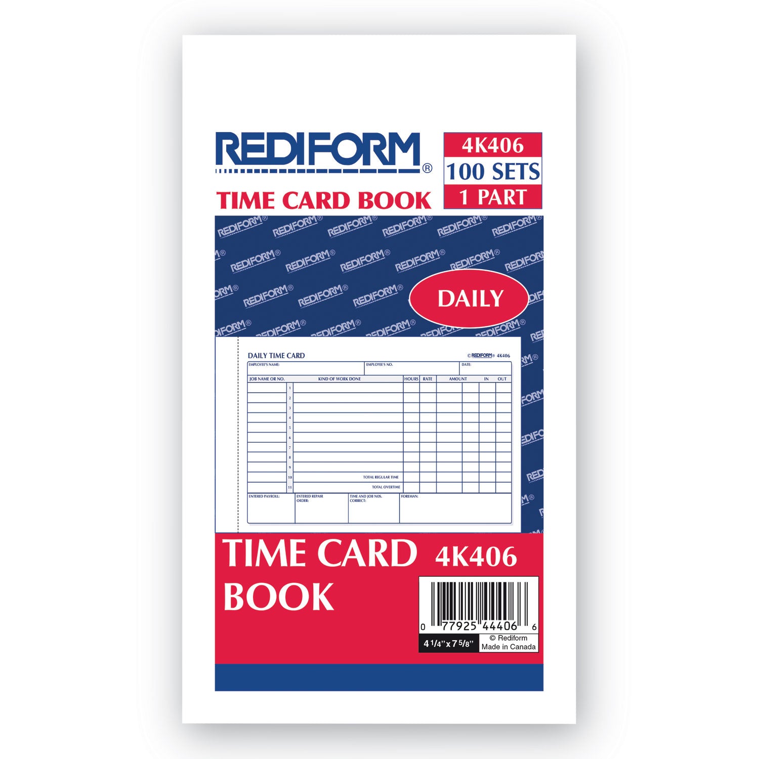 Rediform® Daily Employee Time Cards, Two Sides, 4.25 X 7, 100/pad