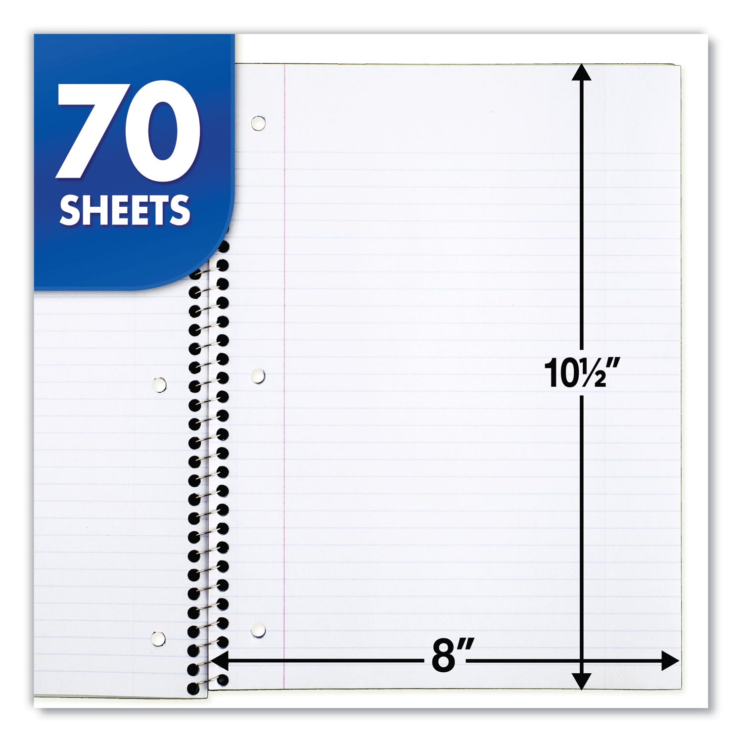 Mead® Spiral Notebook, 1-Subject, Medium/College Rule, Assorted Cover Colors, (70) 10.5 x 8 Sheets, 6/Pack