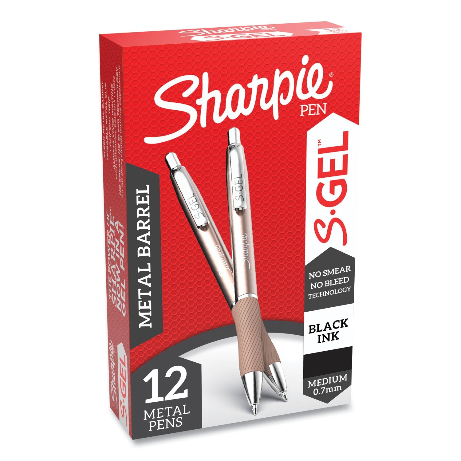 Sharpie® S-Gel™ S-Gel Premium Metal Barrel Gel Pen, Retractable, Medium 0.7 Mm, Black Ink, Champagne Barrel, Dozen