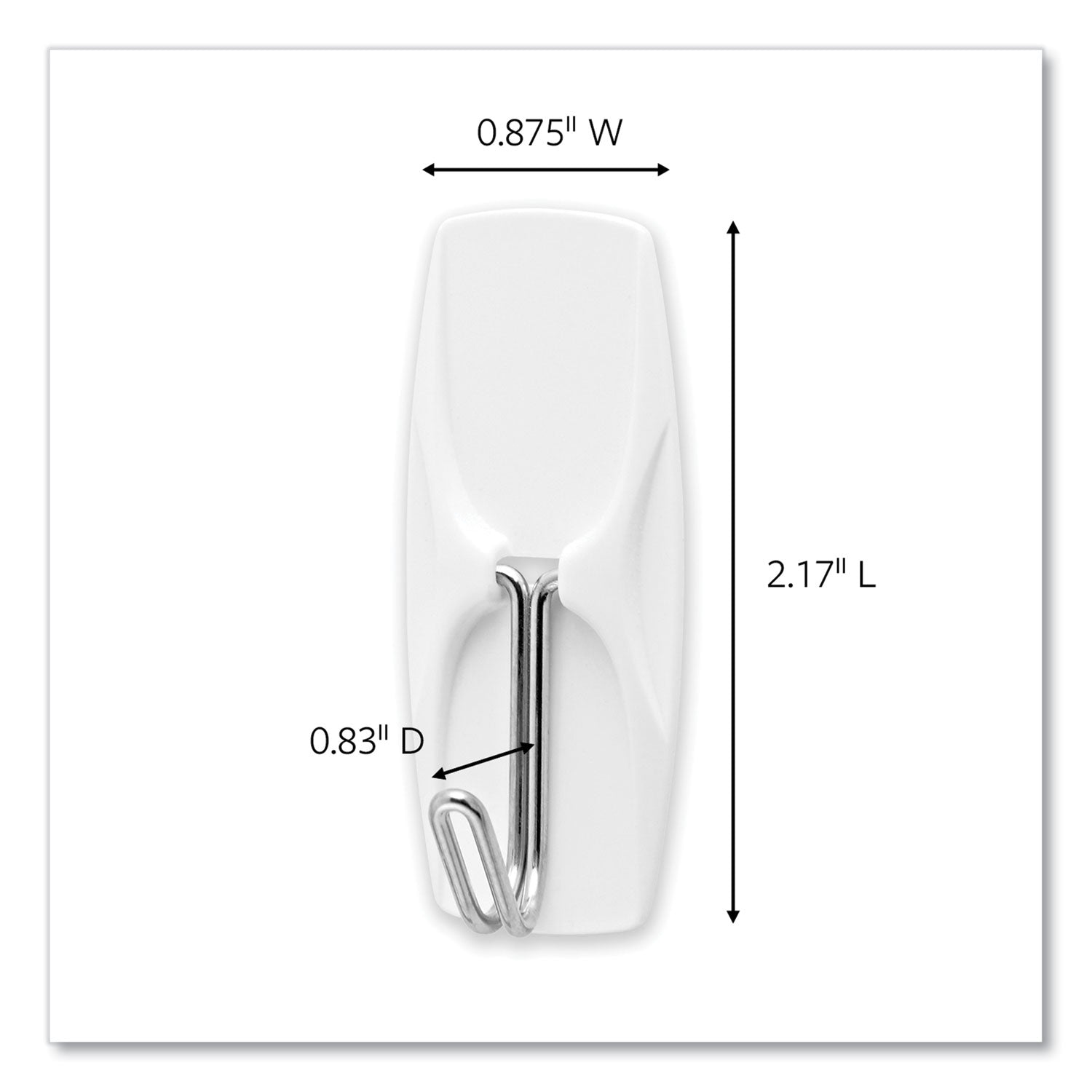 Command™ General Purpose Wire Hooks, Medium, Metal, White, 2 lb Capacity, 13 Hooks and 16 Strips/Pack
