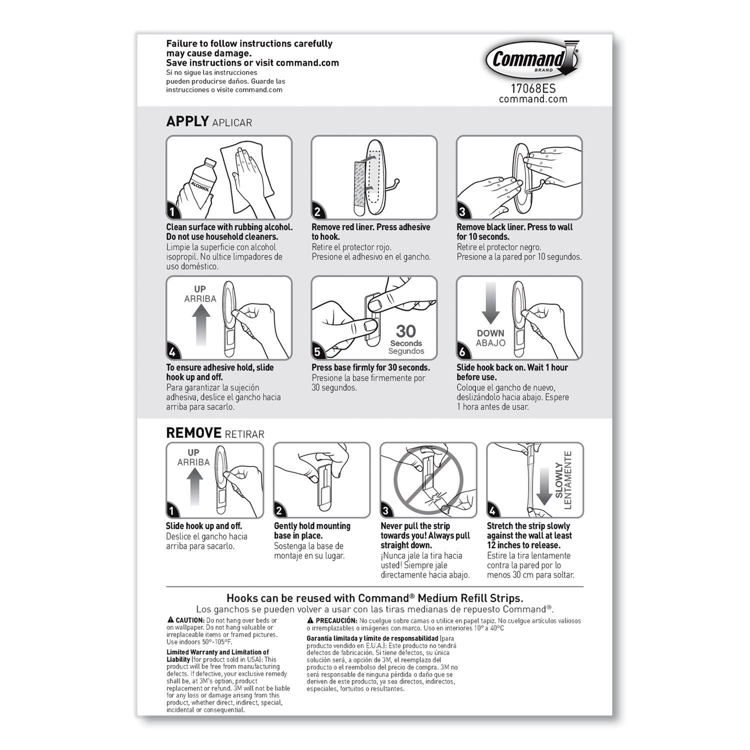 Command™ General Purpose Wire Hooks, Medium, Metal, White, 2 lb Capacity, 13 Hooks and 16 Strips/Pack