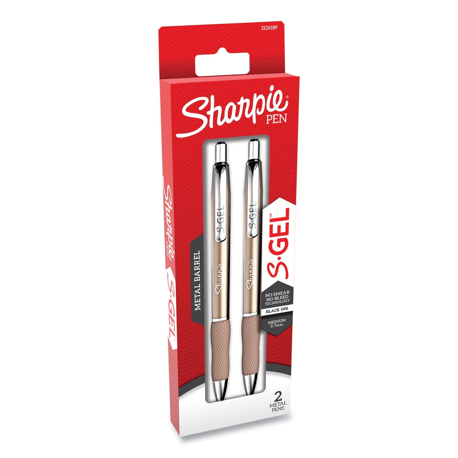 Sharpie® S-Gel™ S-Gel Premium Metal Barrel Gel Pen, Retractable, Medium 0.7 Mm, Black Ink, Champagne Barrel, 2/pack
