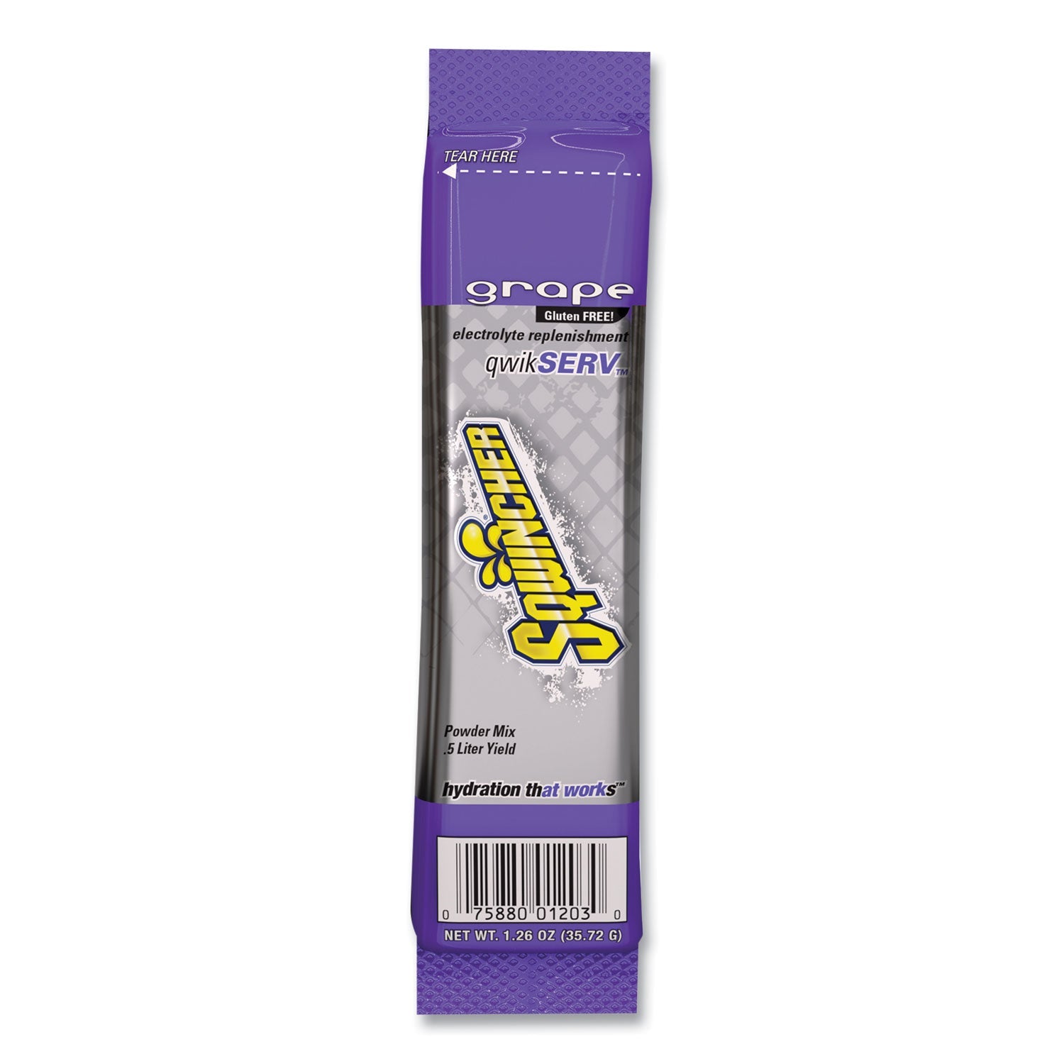 Sqwincher® Thirst Quencher Qwikserv Electrolyte Replacement Drink Mix, Grape, 1.26 Oz Packet, 8/pack