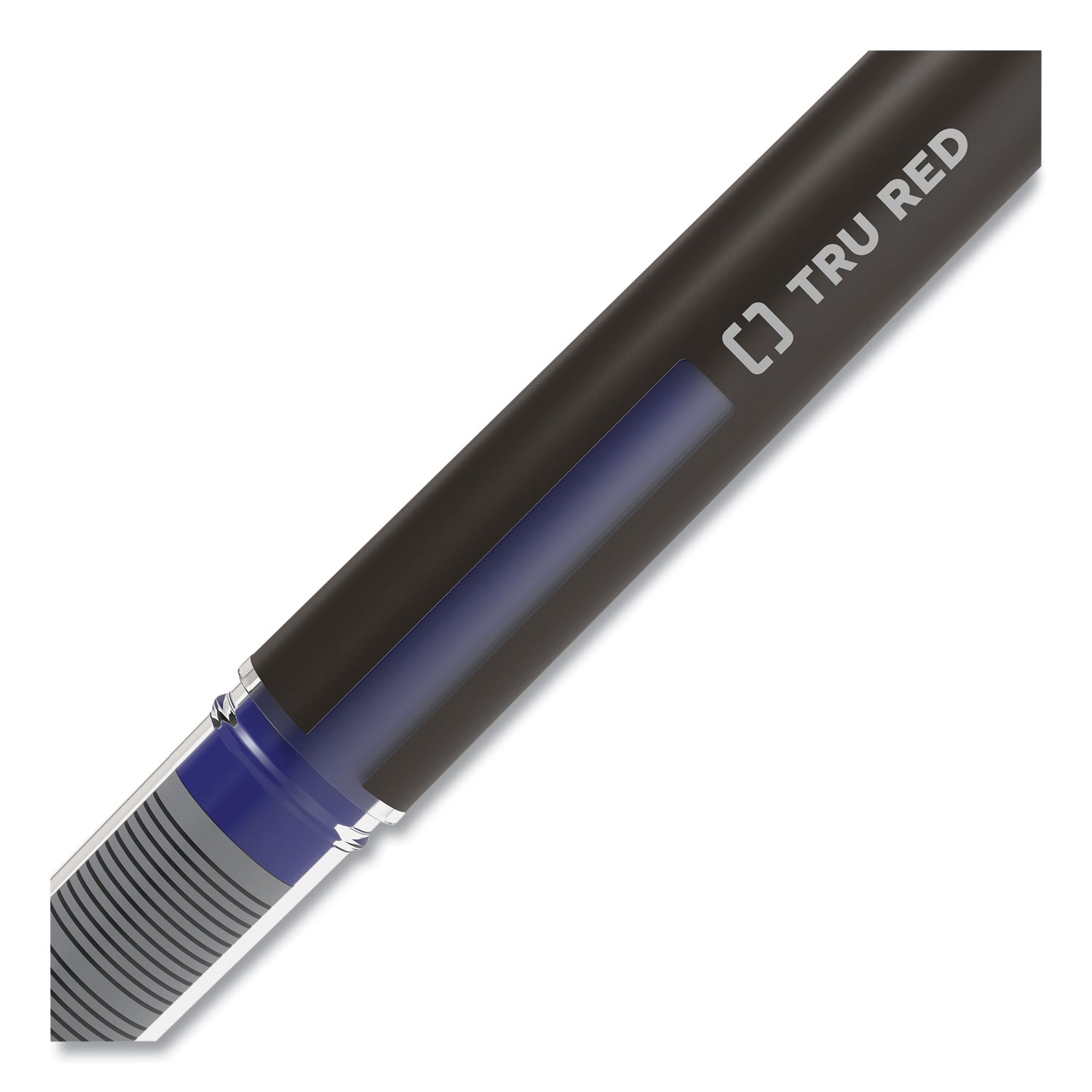 TRU RED™ Rollerball Pen, Stick, Fine 0.5 mm, Blue Ink, Black/Blue/Clear Barrel, 3/Pack