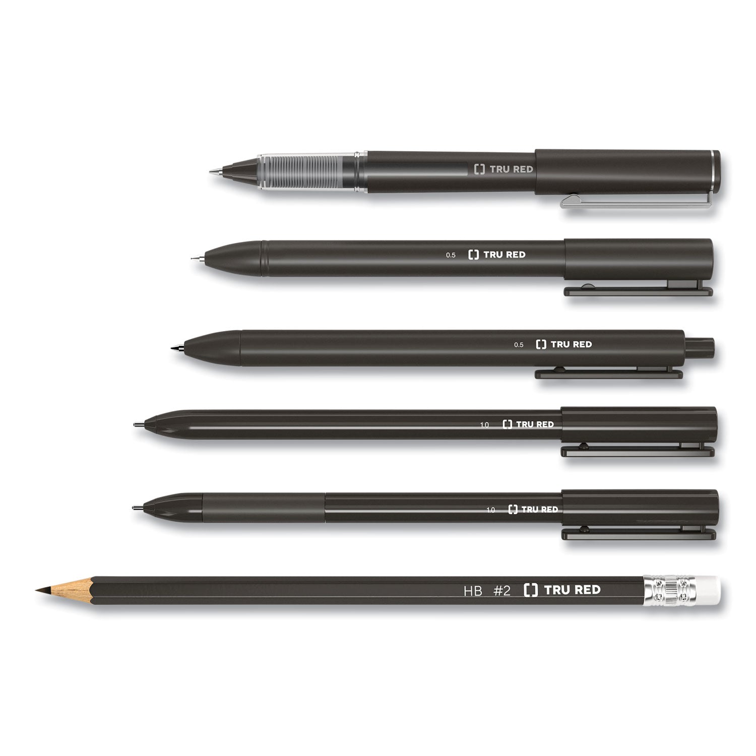 TRU RED™ Rollerball Pen, Stick, Fine 0.5 mm, Blue Ink, Black/Blue/Clear Barrel, 3/Pack