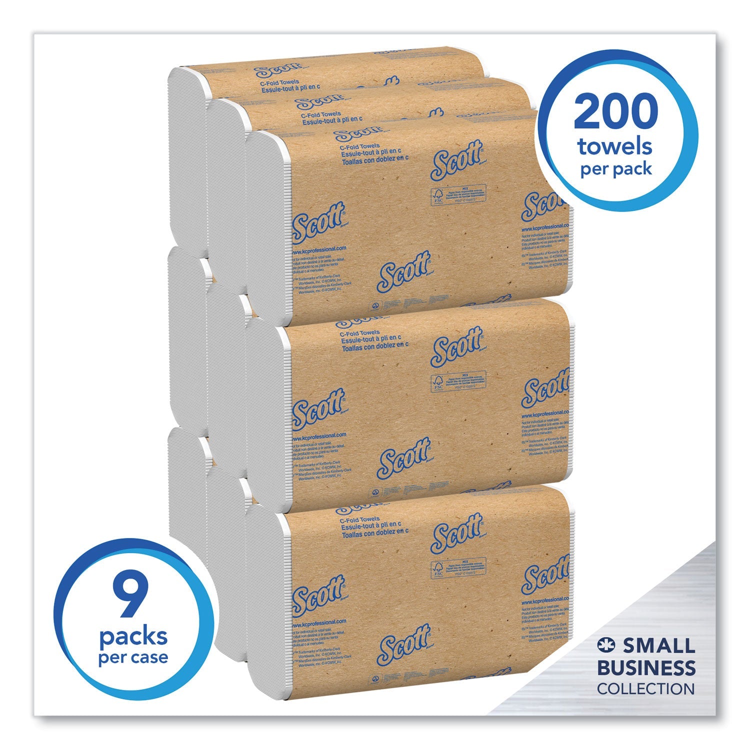Scott® Essential C-Fold Towels for Business, Convenience Pack, 1-Ply, 10.13 x 13.15, White, 200/Pack, 9 Packs/Carton
