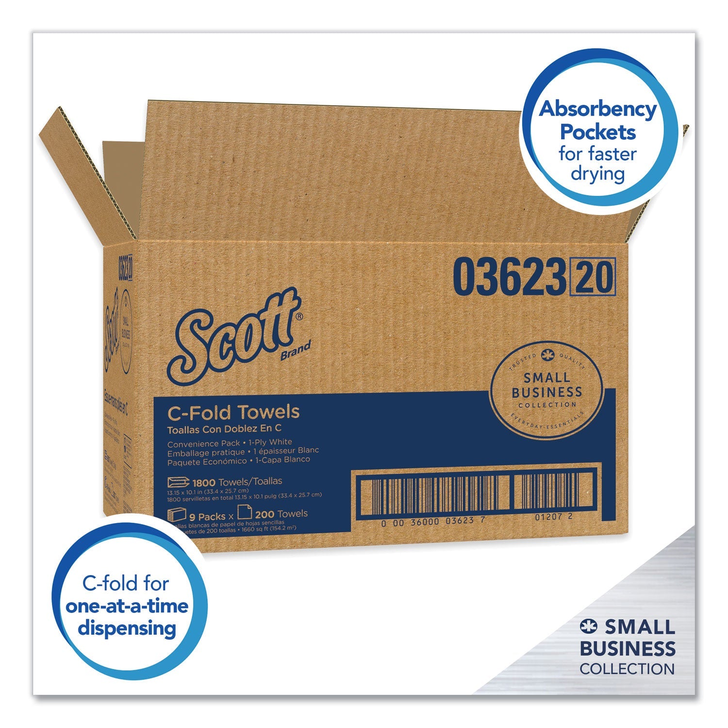 Scott® Essential C-Fold Towels for Business, Convenience Pack, 1-Ply, 10.13 x 13.15, White, 200/Pack, 9 Packs/Carton