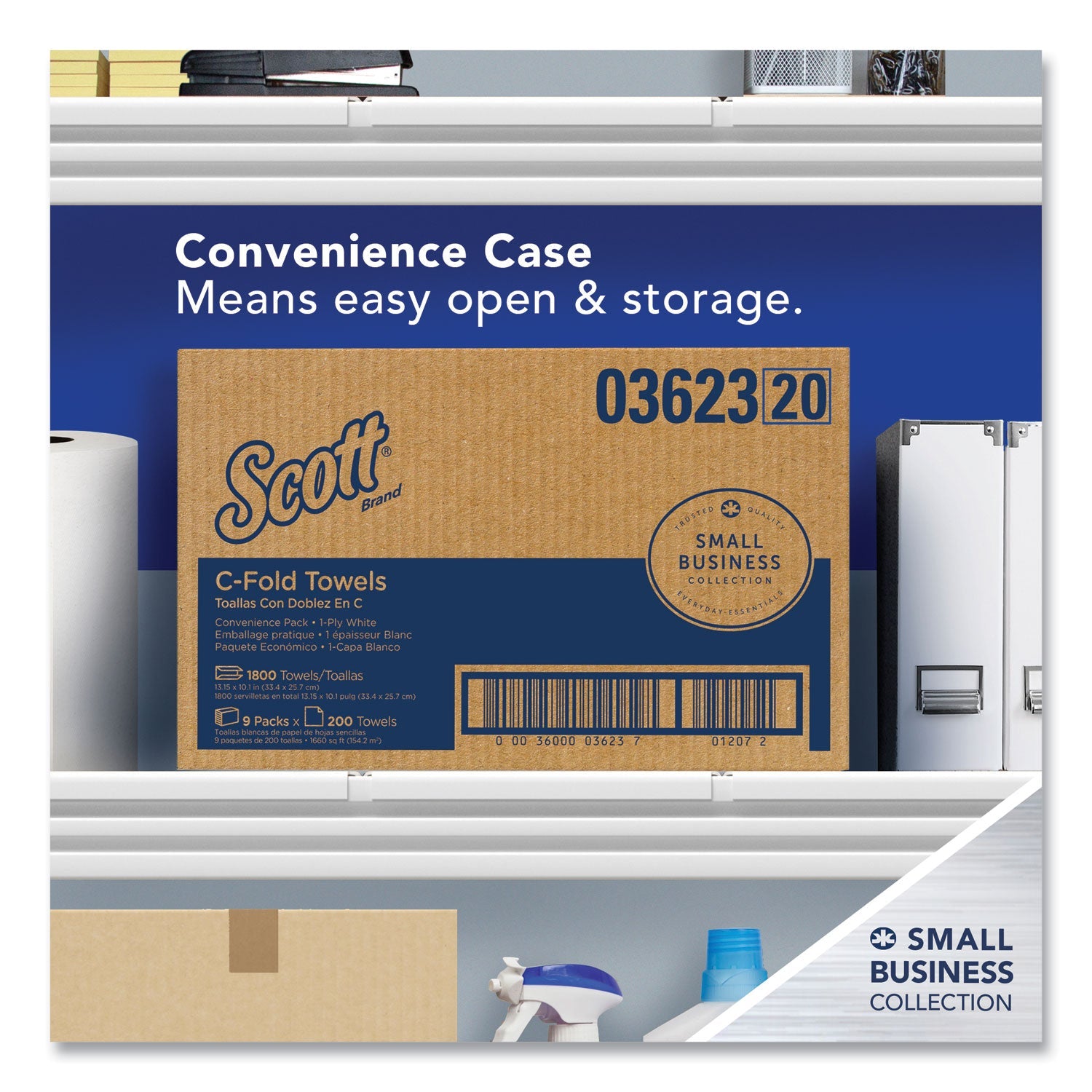 Scott® Essential C-Fold Towels for Business, Convenience Pack, 1-Ply, 10.13 x 13.15, White, 200/Pack, 9 Packs/Carton