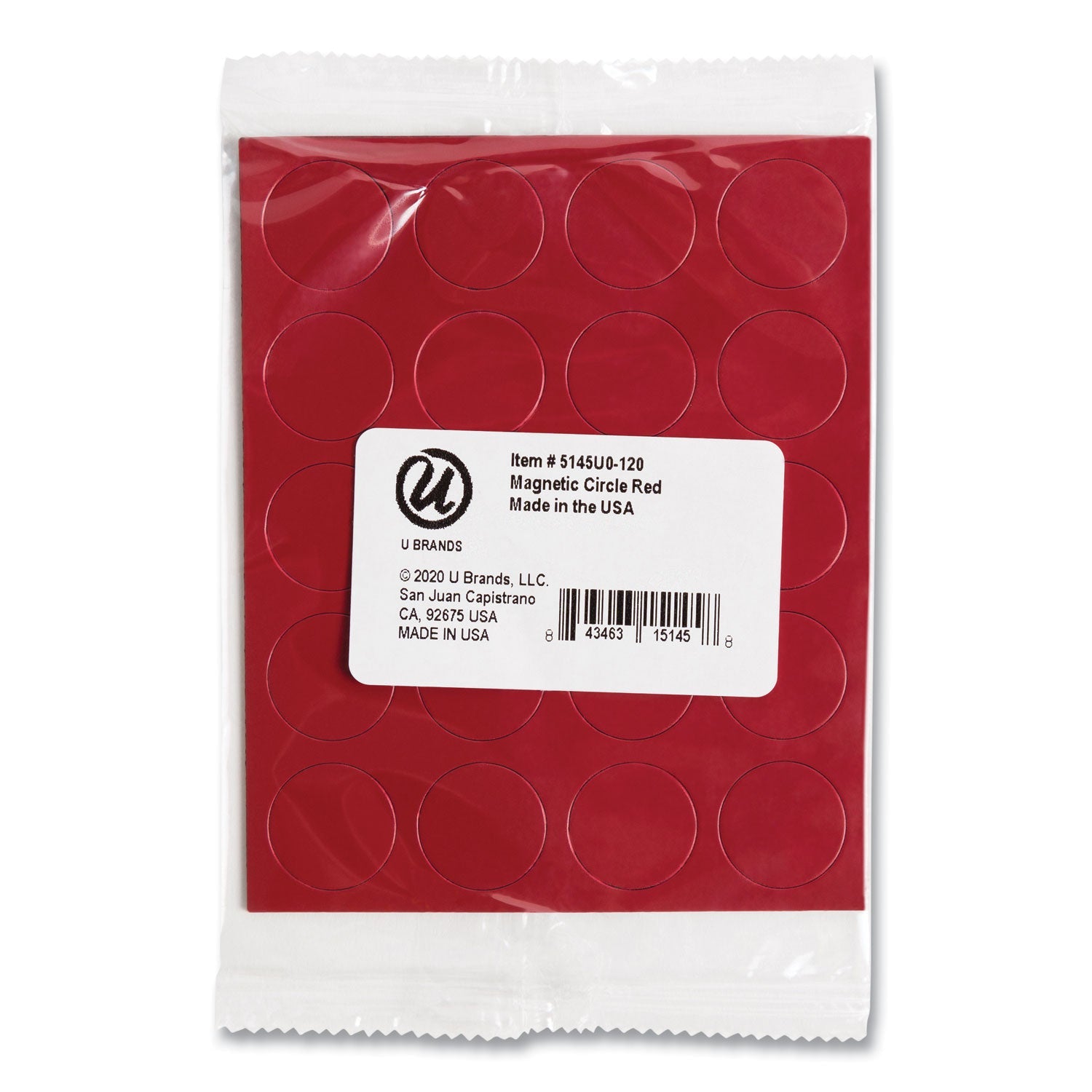 U Brands Heavy-Duty Board Magnets, Circles, Red, 0.75" Diameter, 20/Pack