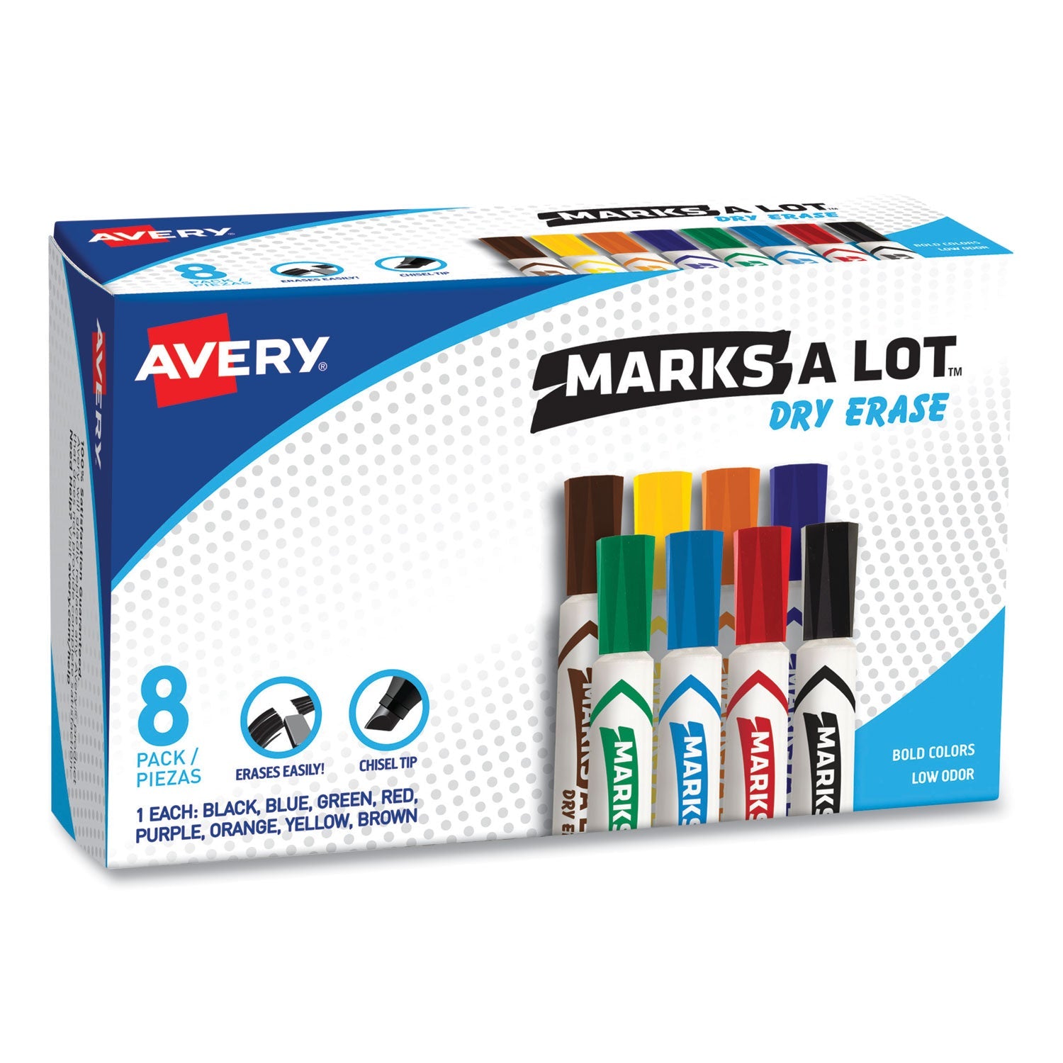 Avery® Marks A Lot Desk-Style Dry Erase Marker, Broad Chisel Tip, Assorted Colors, 8/set (24411)